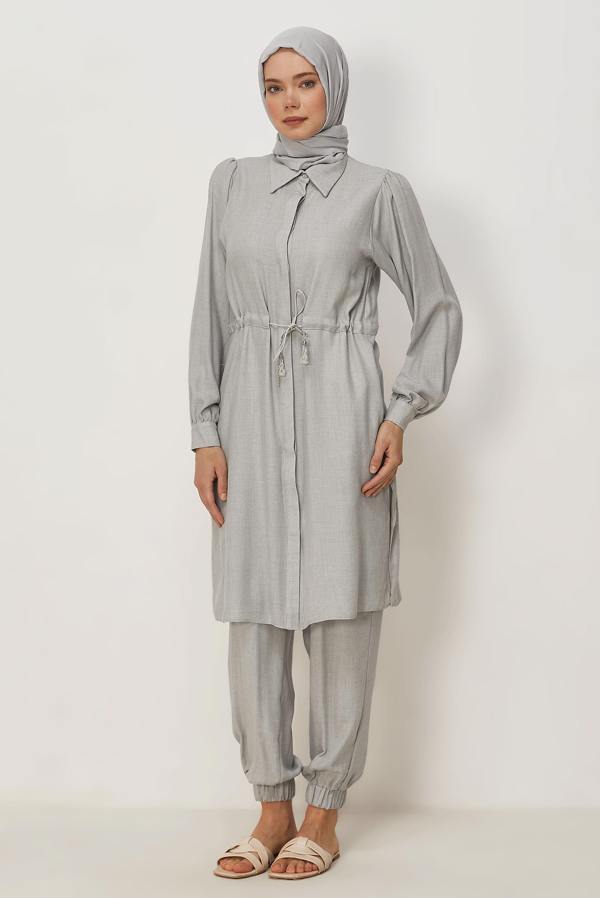 Vêtements hijab GRIS ENSEMBLE PANTALON TAILLE SMOCKÉE 44414
