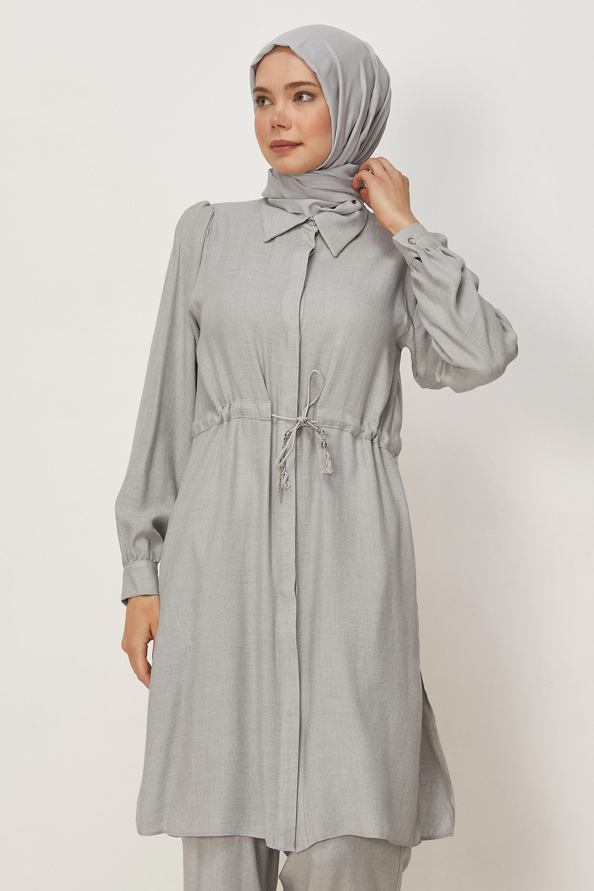 Vêtements hijab GRIS ENSEMBLE PANTALON TAILLE SMOCKÉE 44414