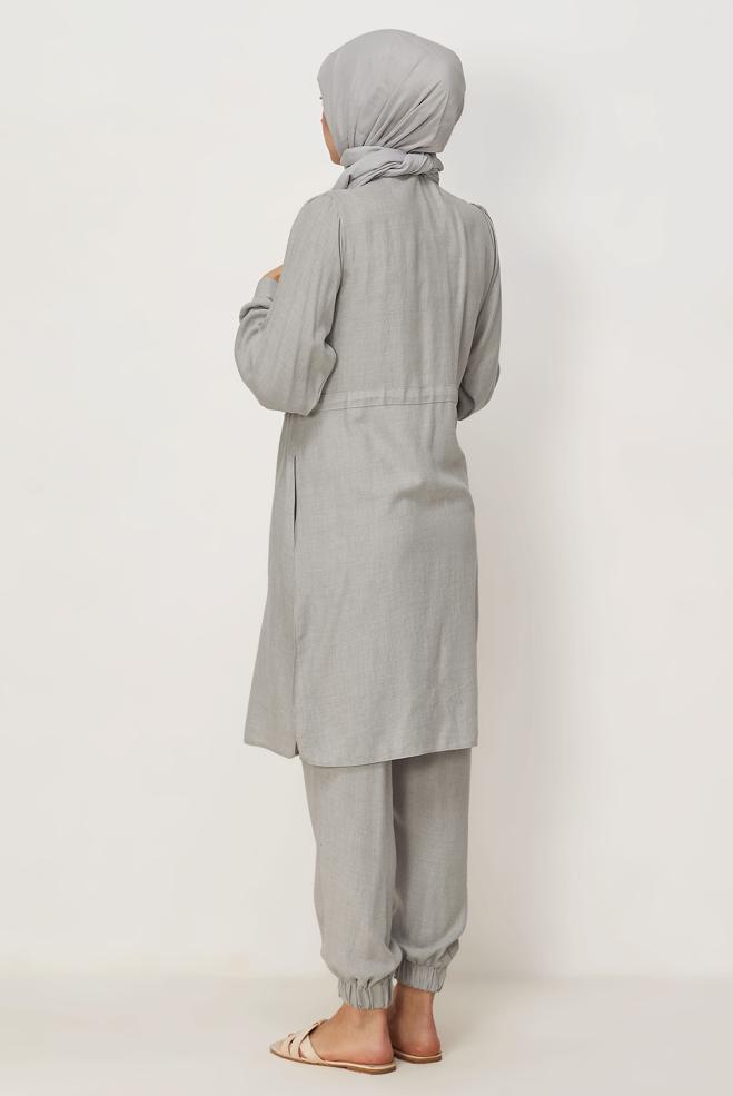 Vêtements hijab GRIS ENSEMBLE PANTALON TAILLE SMOCKÉE 44414 - ALVİNA