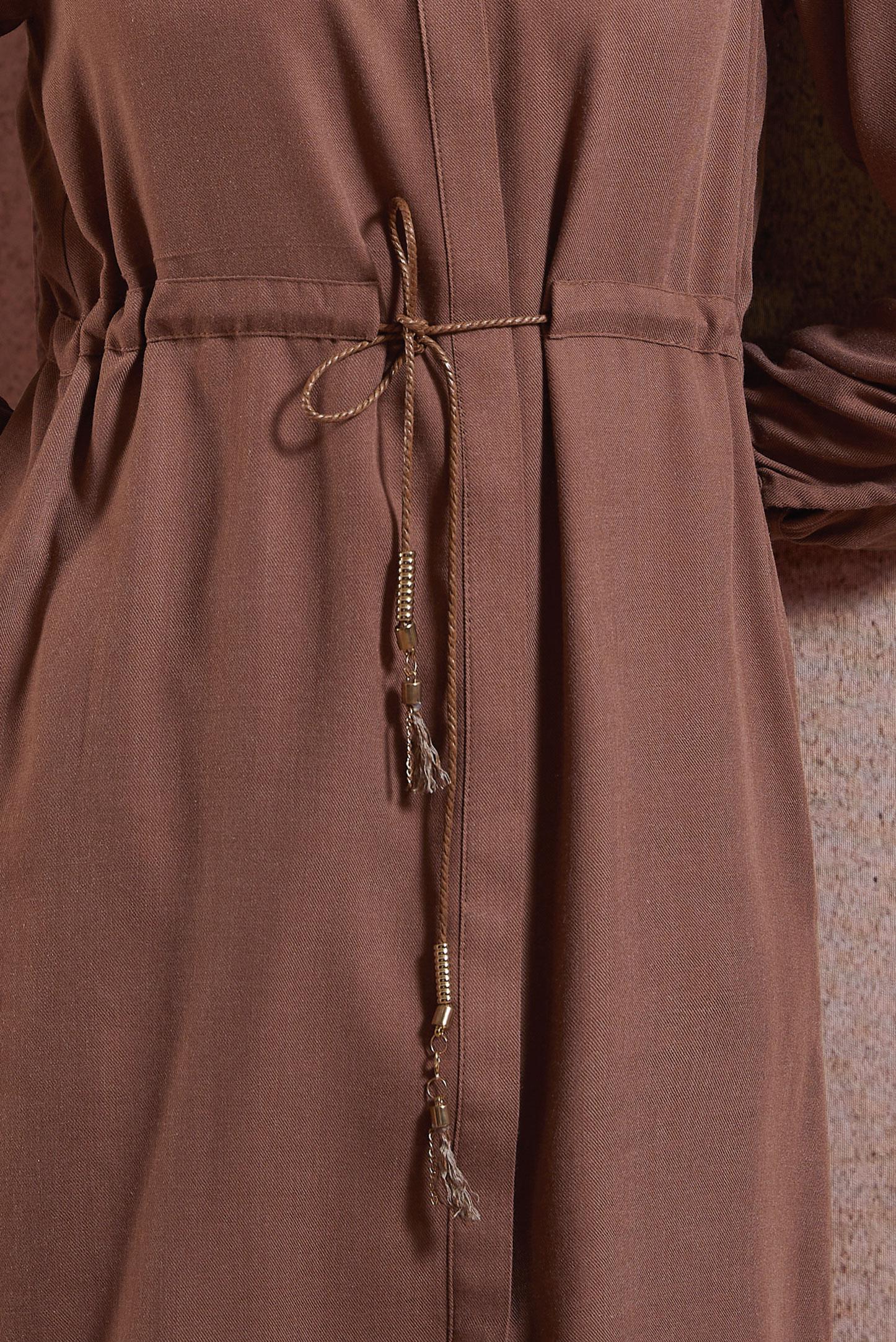 Tesettür giyim KAHVE BELDEN BÜZGÜLÜ PANTOLONLU TAKIM 44414