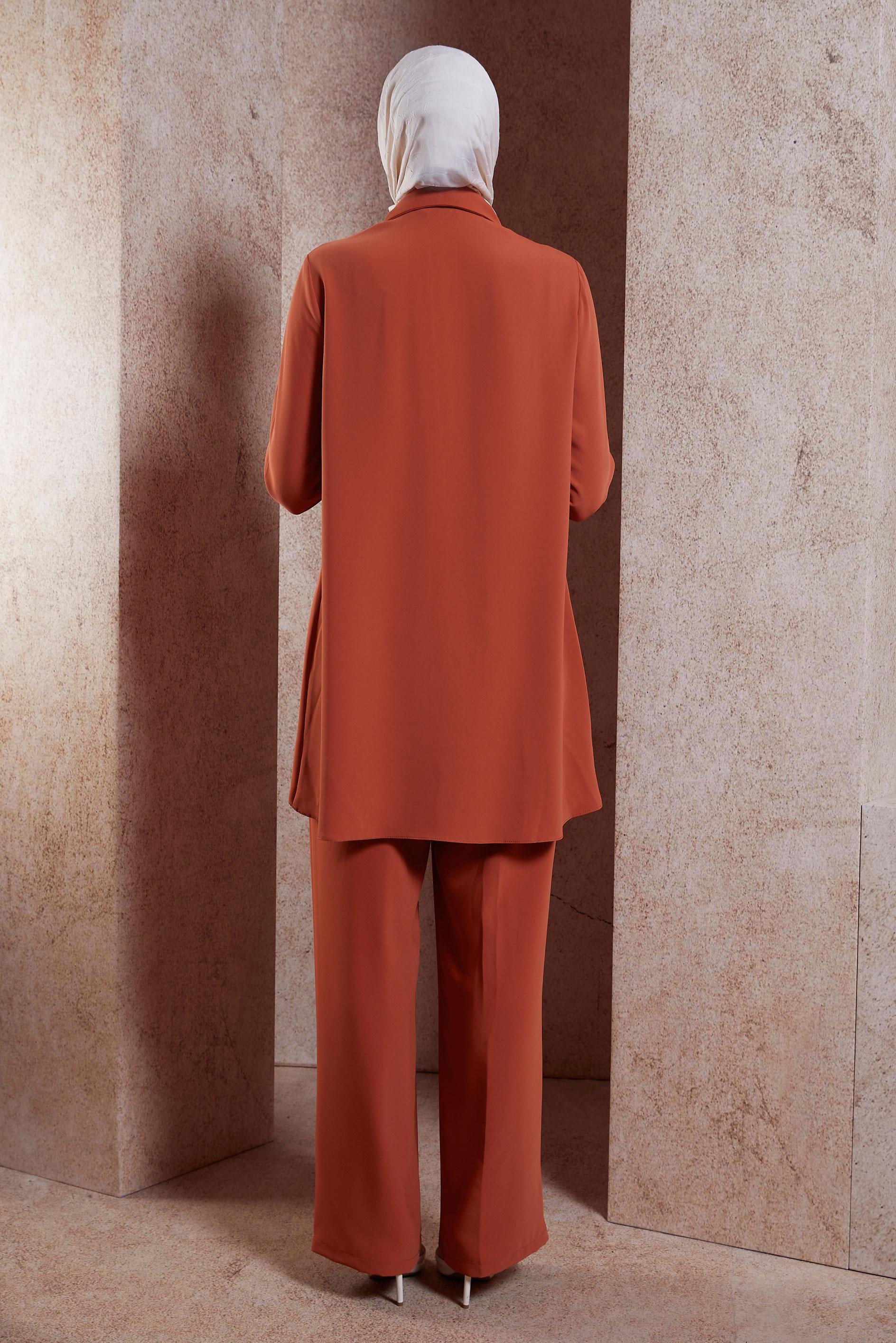 Tesettür giyim TURUNCU GÖMLEK YAKA PANTOLONLU TAKIM 44483