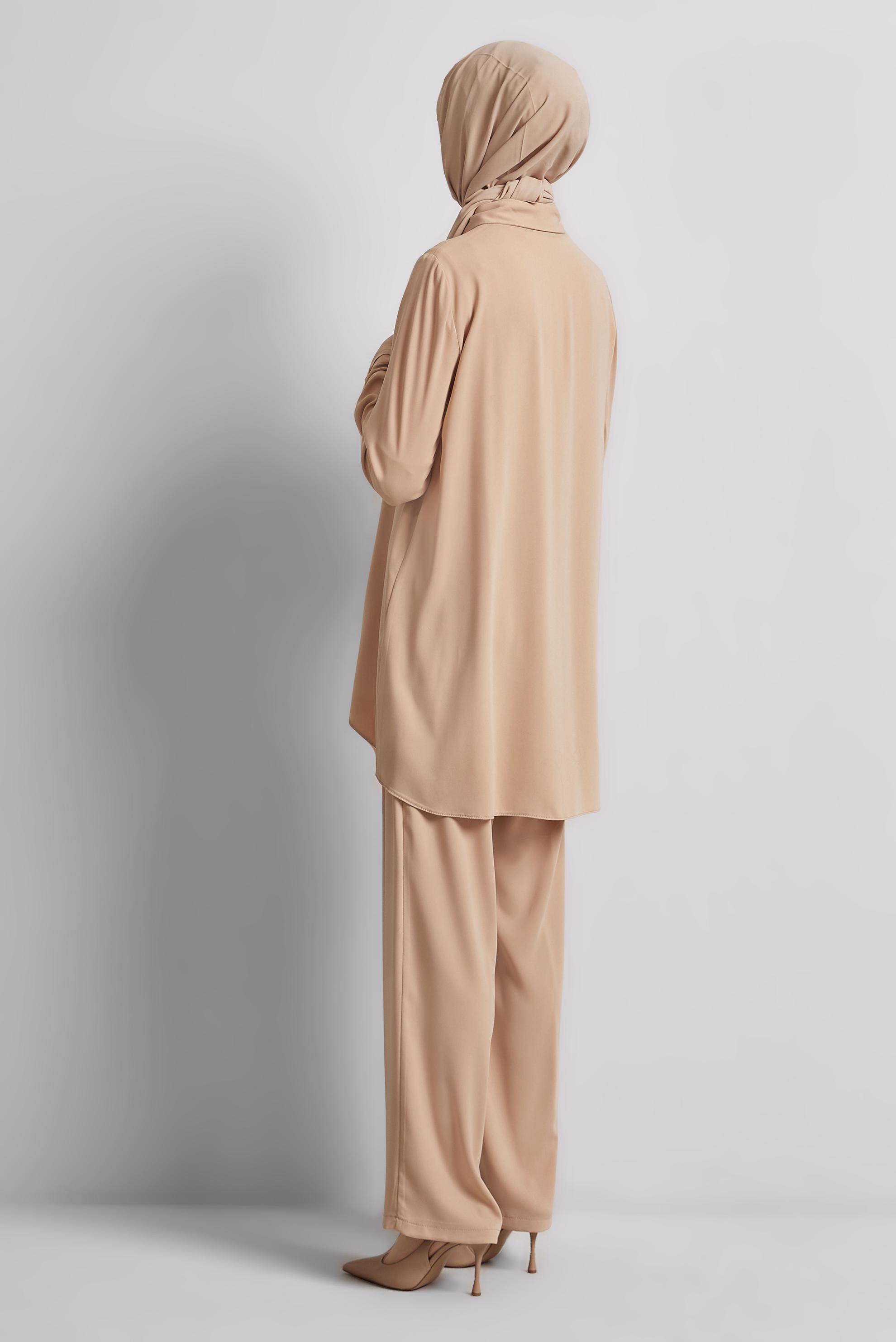 Tesettür giyim PUDRA GÖMLEK YAKA PANTOLONLU TAKIM 44483-1