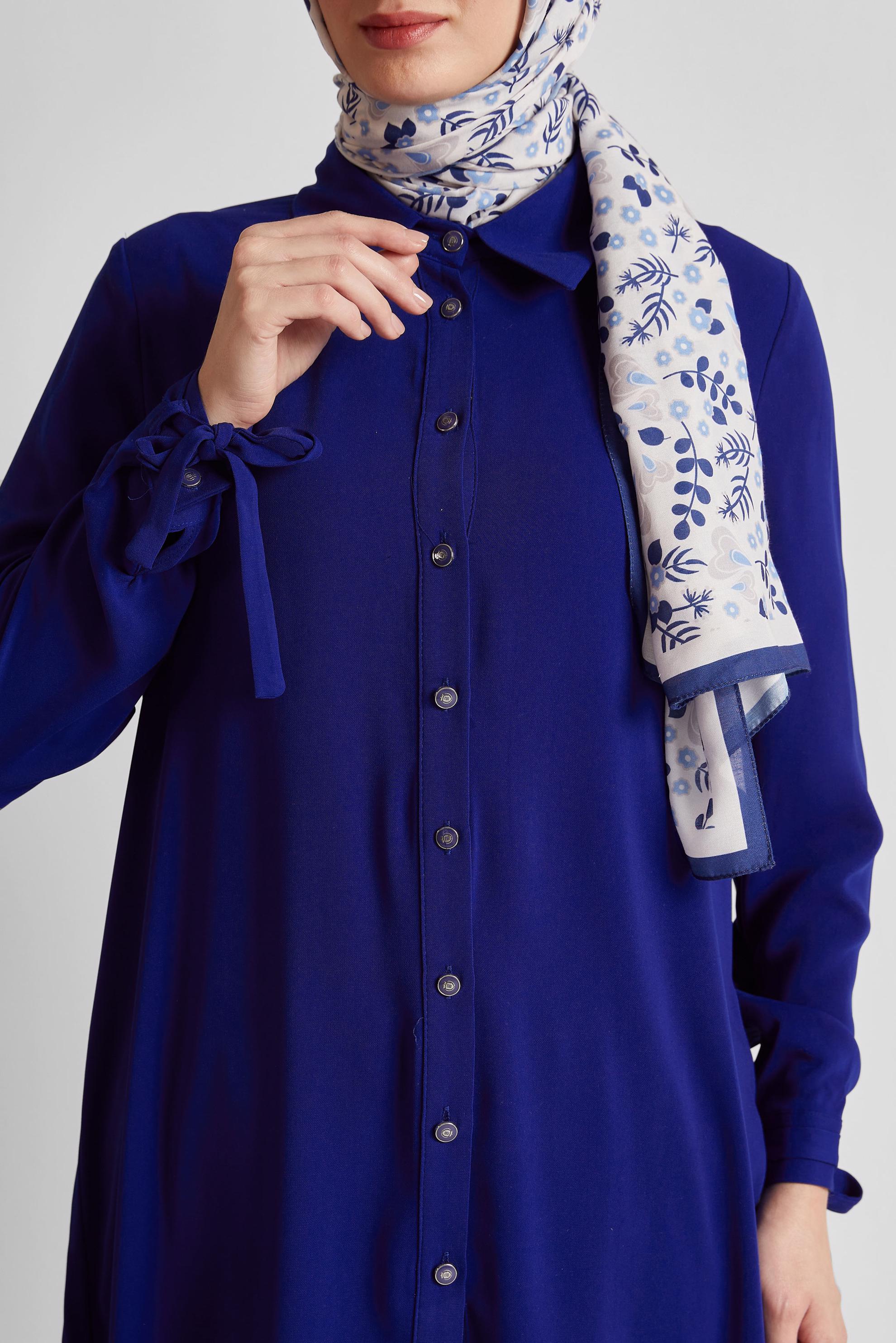 Tesettür giyim MAVİ GÖMLEK YAKA PANTOLONLU TAKIM 44483-1