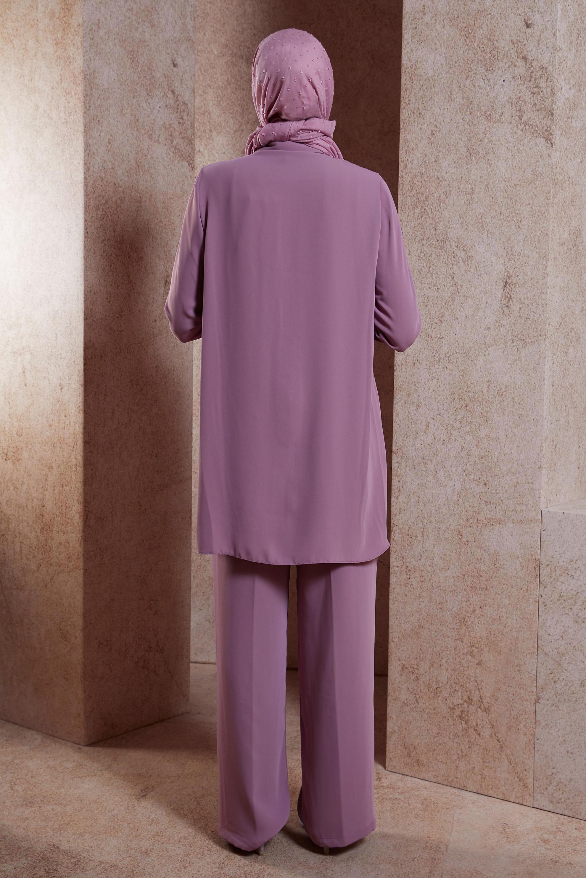 Tesettür giyim MOR GÖMLEK YAKA PANTOLONLU TAKIM 44483