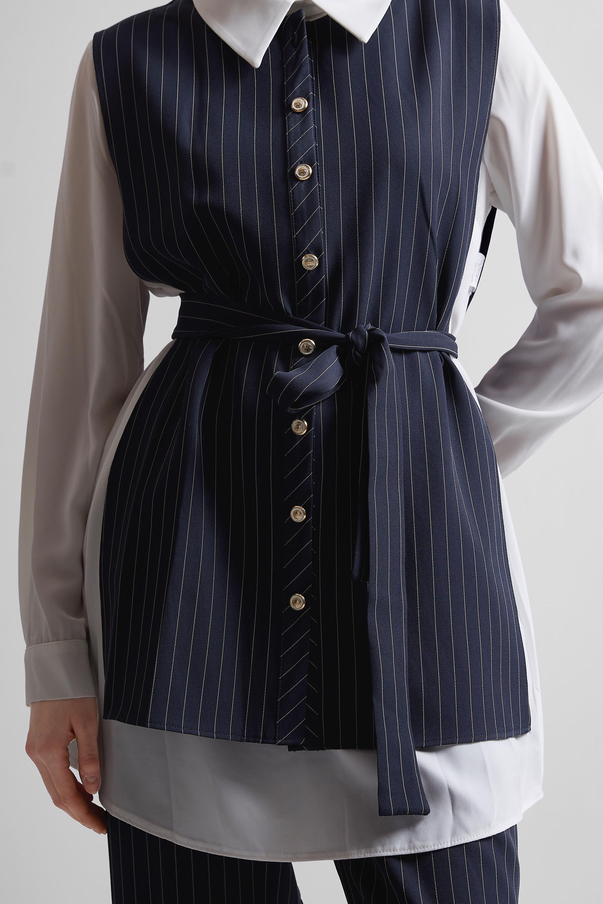 Tesettür giyim LACİVERT KUŞAKLI PANTOLONLU ÜÇLÜ TAKIM 44630