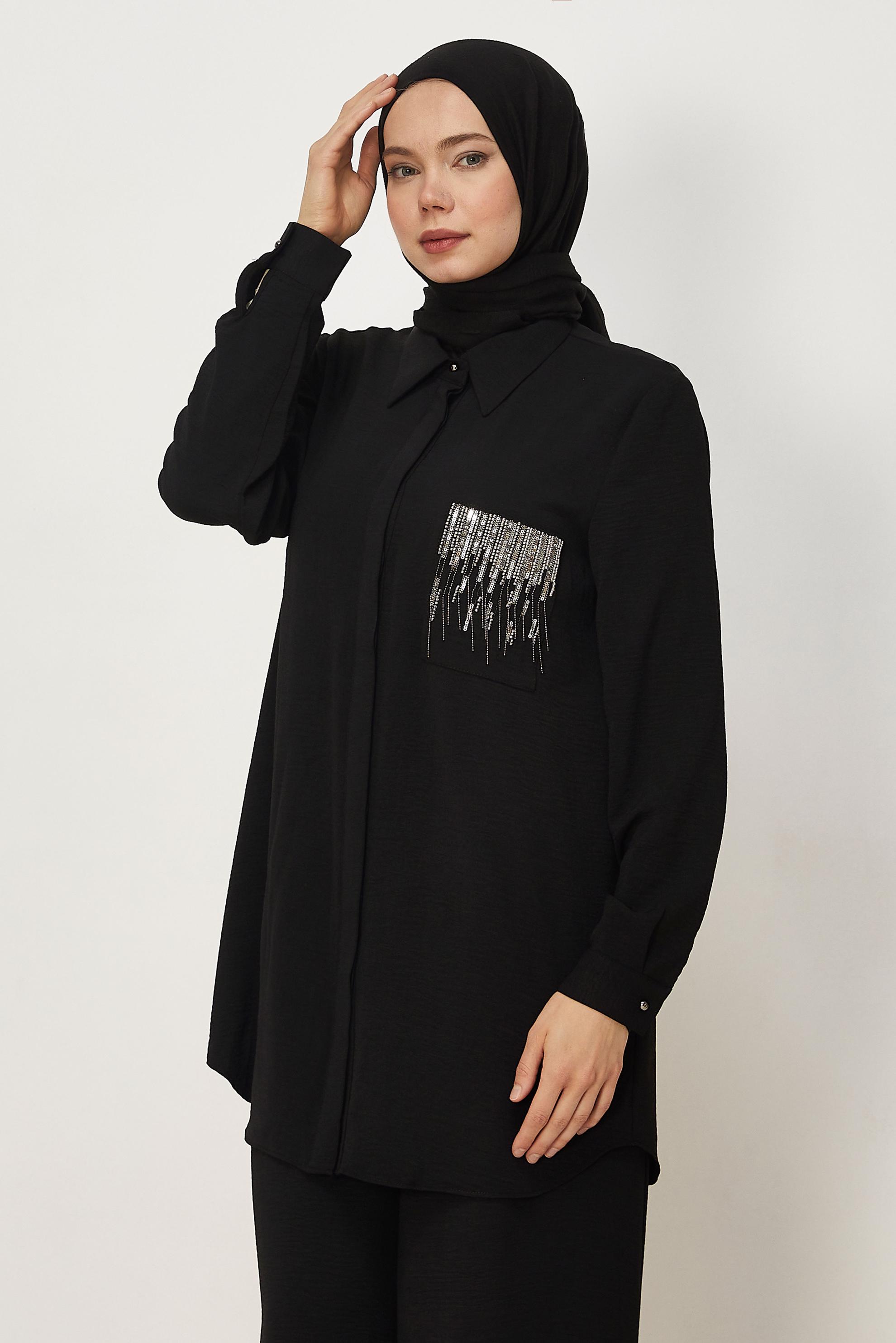 Vêtements hijab NOIR ENSEMBLE PANTALON AVEC GEMME 44681