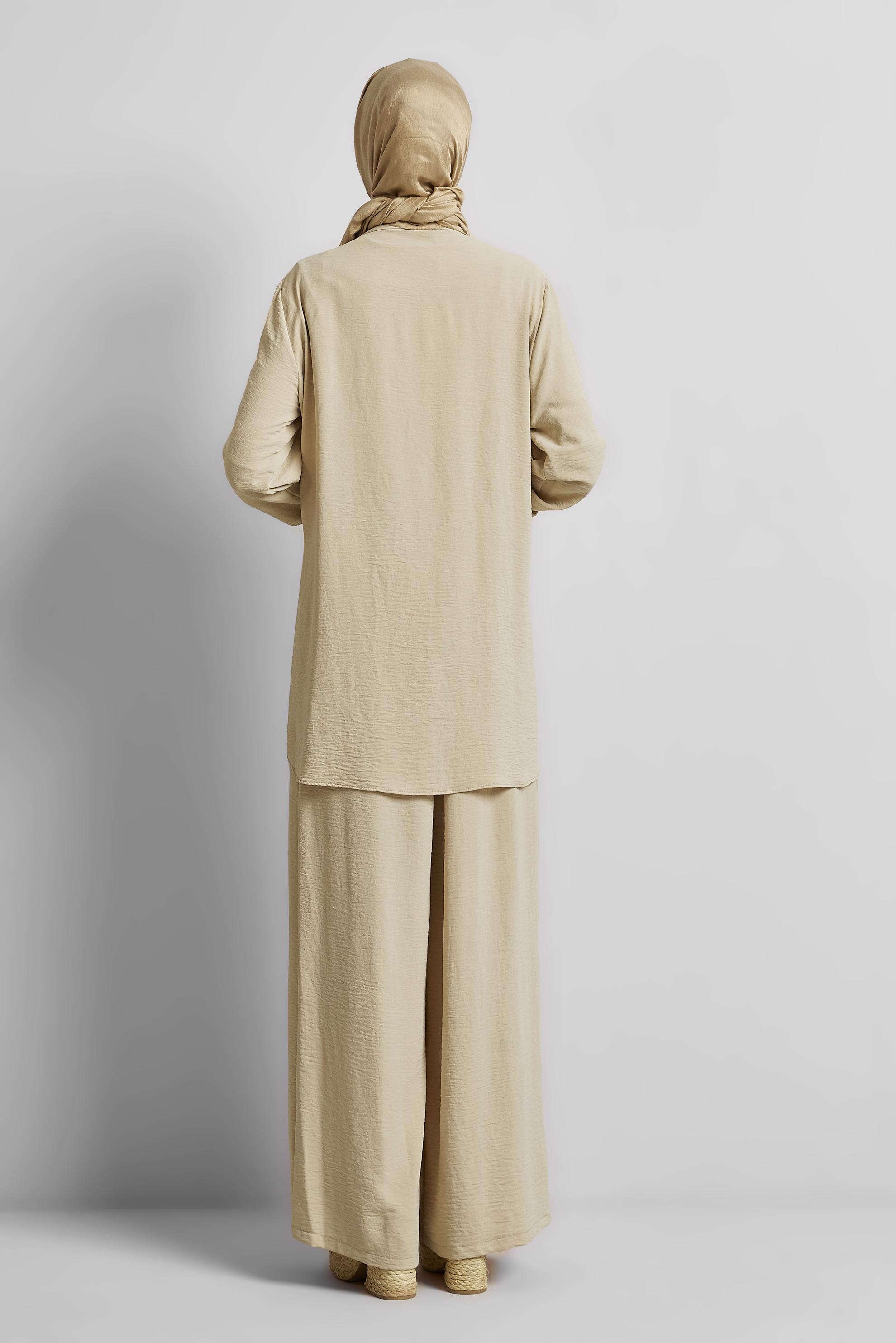 Tesettür giyim BEJ TAŞ BASKILI PANTOLONLU TAKIM 44681