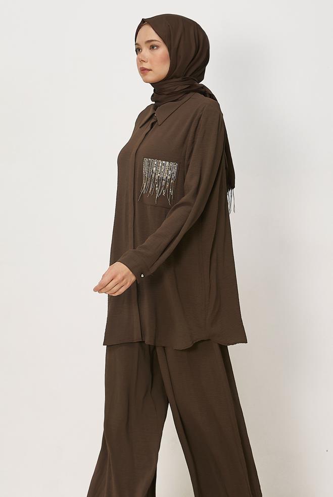 Vêtements hijab BRUN ENSEMBLE PANTALON AVEC GEMME 44681 - ALVİNA