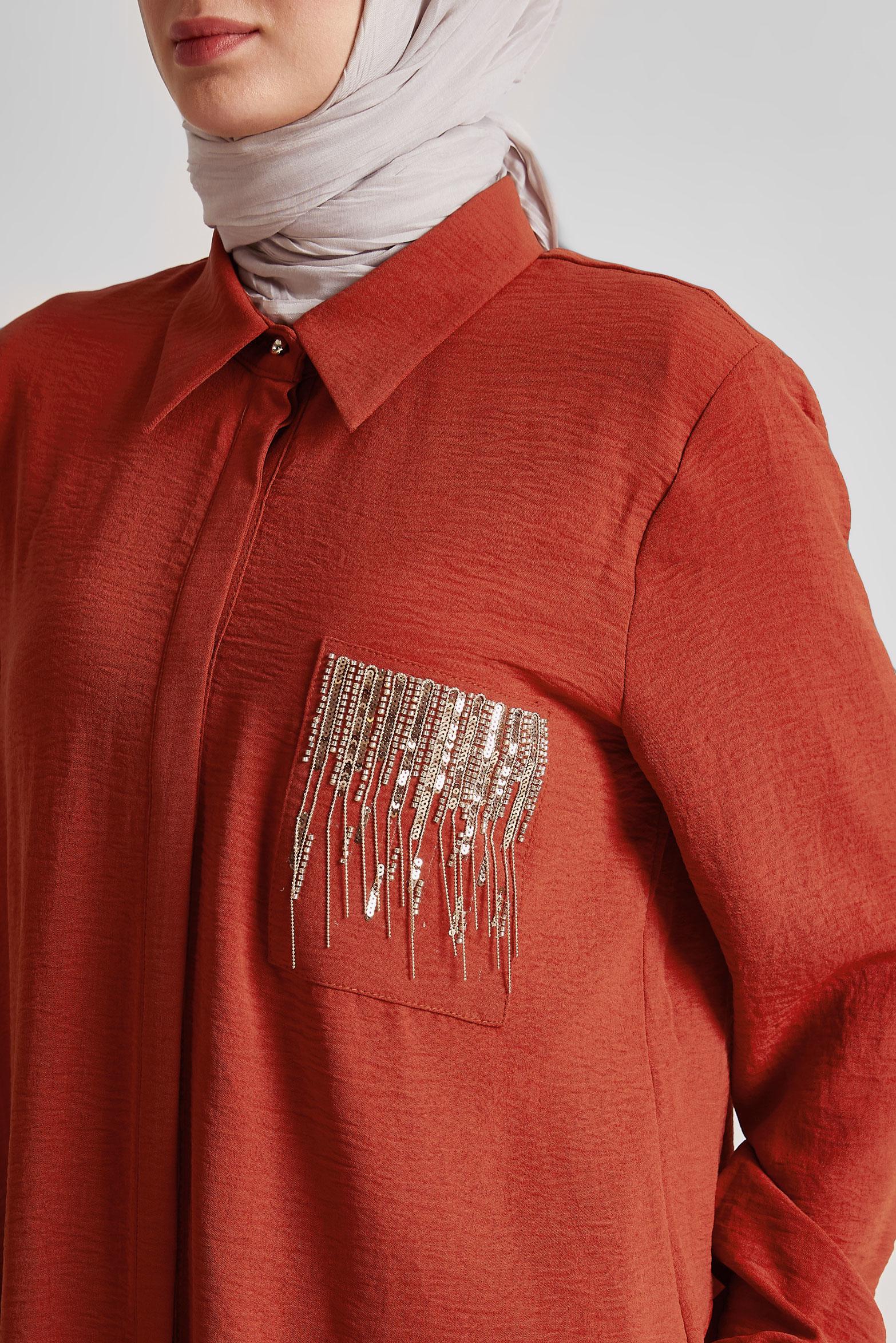 Tesettür giyim BORDO TAŞ BASKILI PANTOLONLU TAKIM 44681