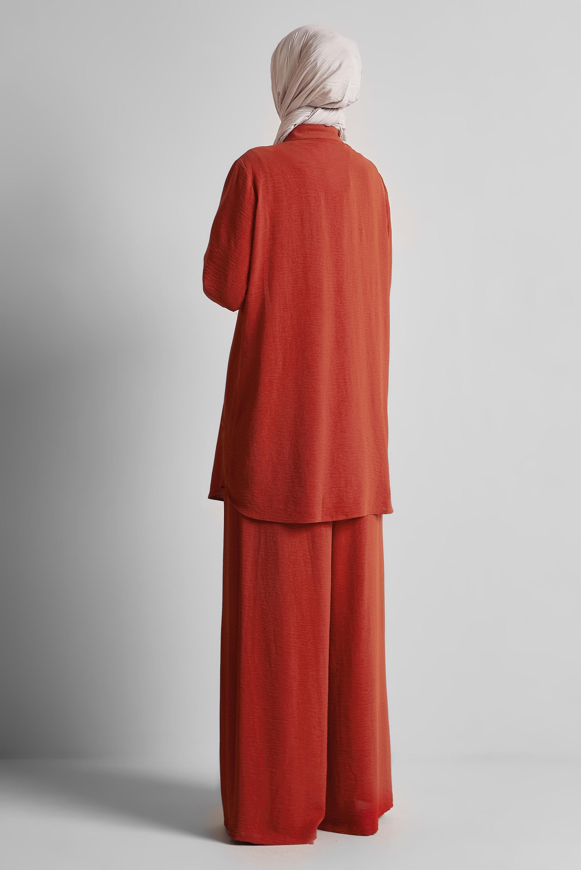 Tesettür giyim BORDO TAŞ BASKILI PANTOLONLU TAKIM 44681