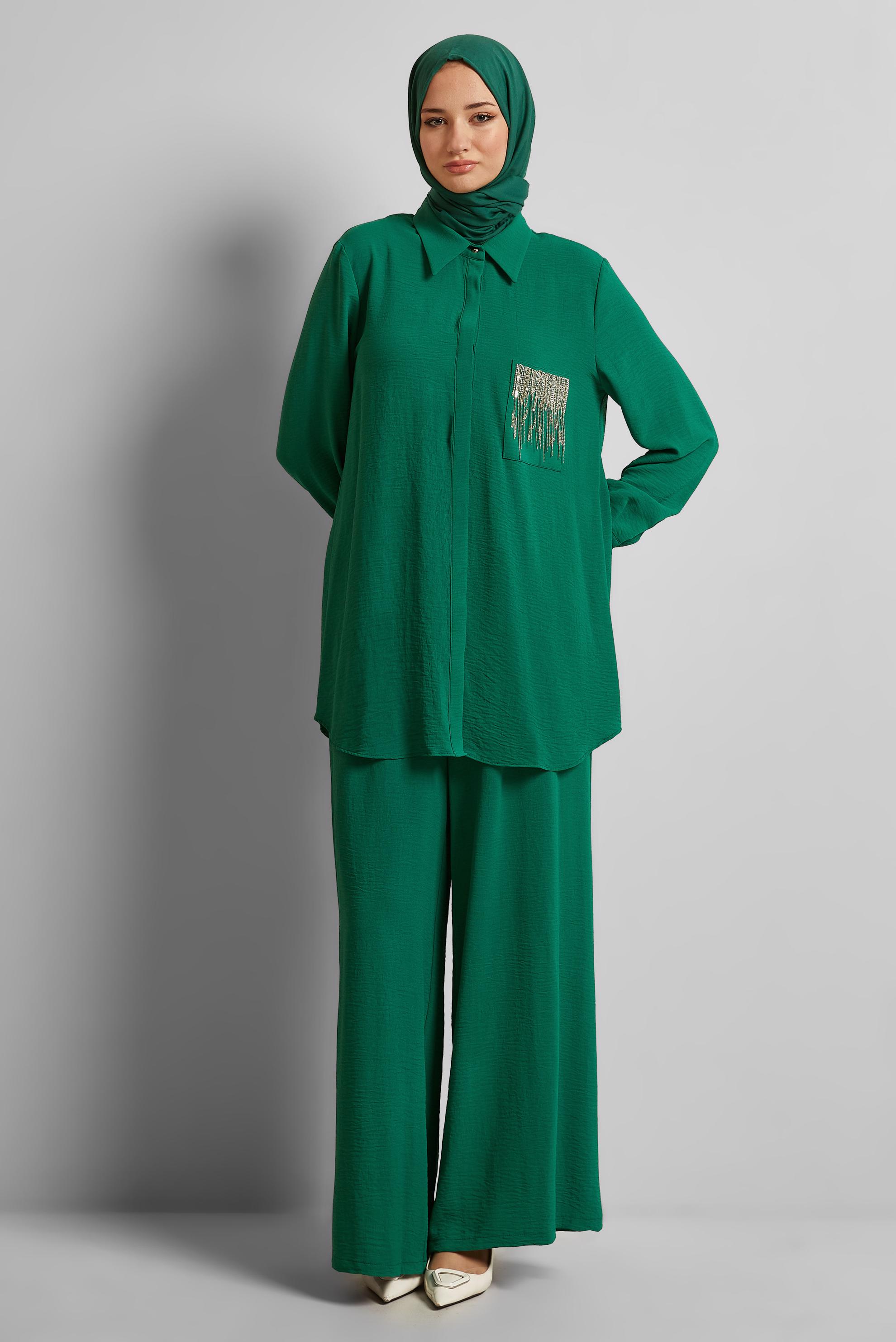 Vêtements hijab VERT COSTUME PANTALON AVEC BIJOU 44681