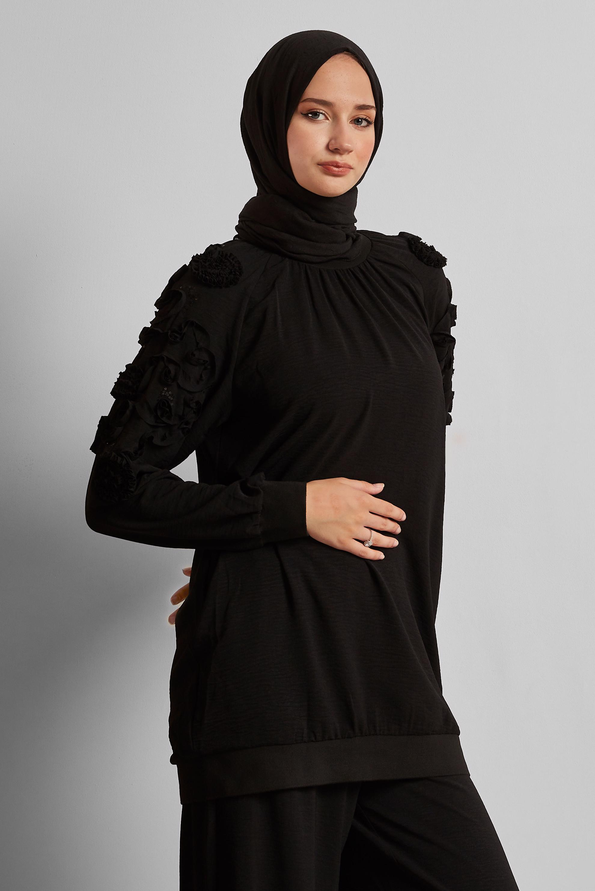 Hijab clothing BLACK WIDE LEG PANTS SUIT 44698