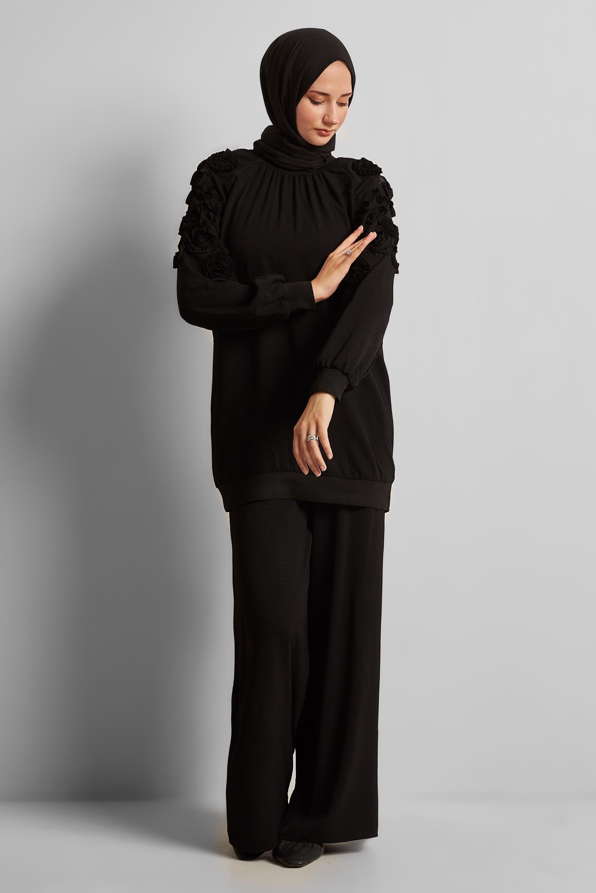 Hijab clothing BLACK WIDE LEG PANTS SUIT 44698