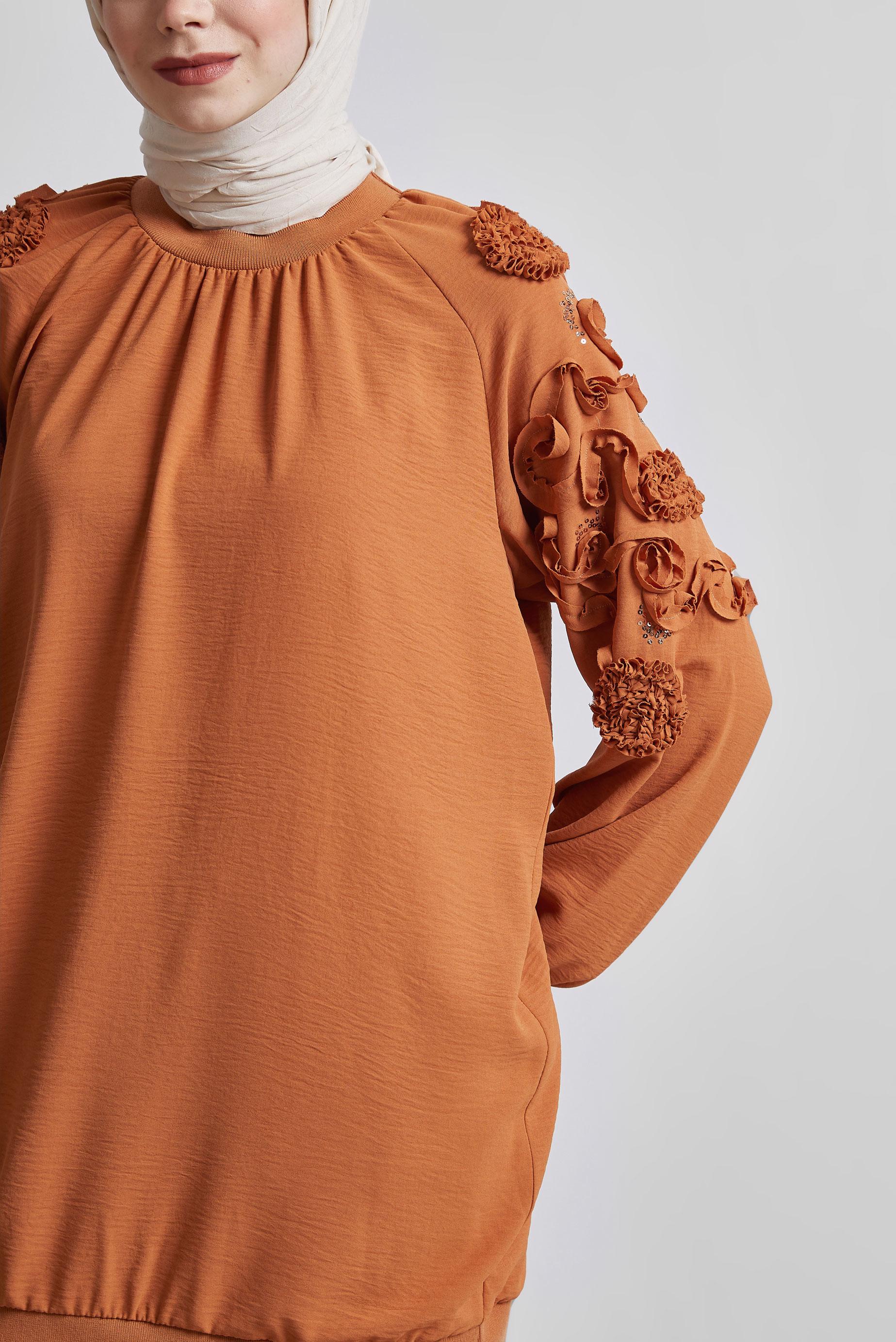 Tesettür giyim KAHVE GENİŞ PAÇA PANTOLONLU TAKIM 44698