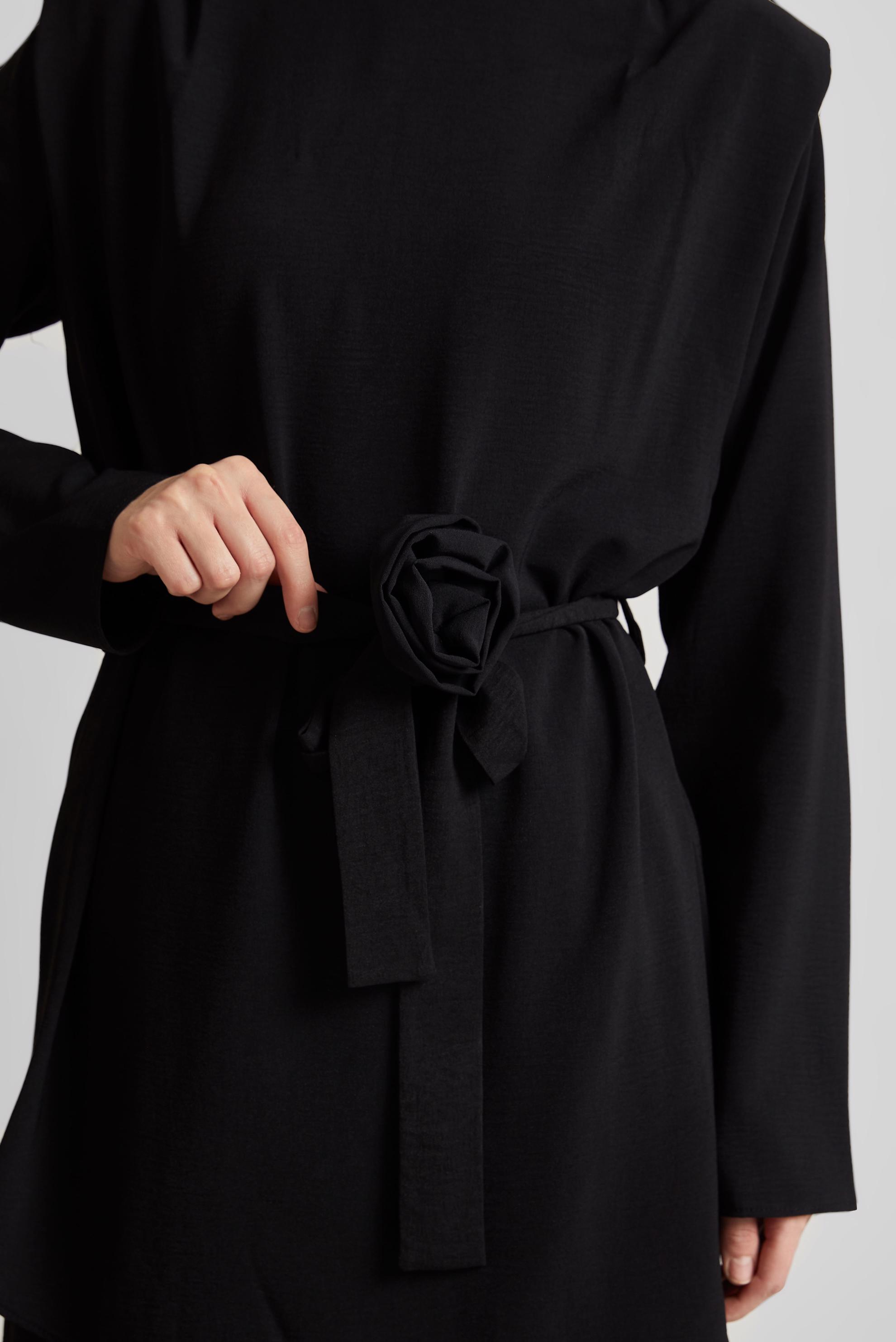 Tesettür giyim SİYAH BROŞ DETAYLI PANTOLONLU TAKIM 44758