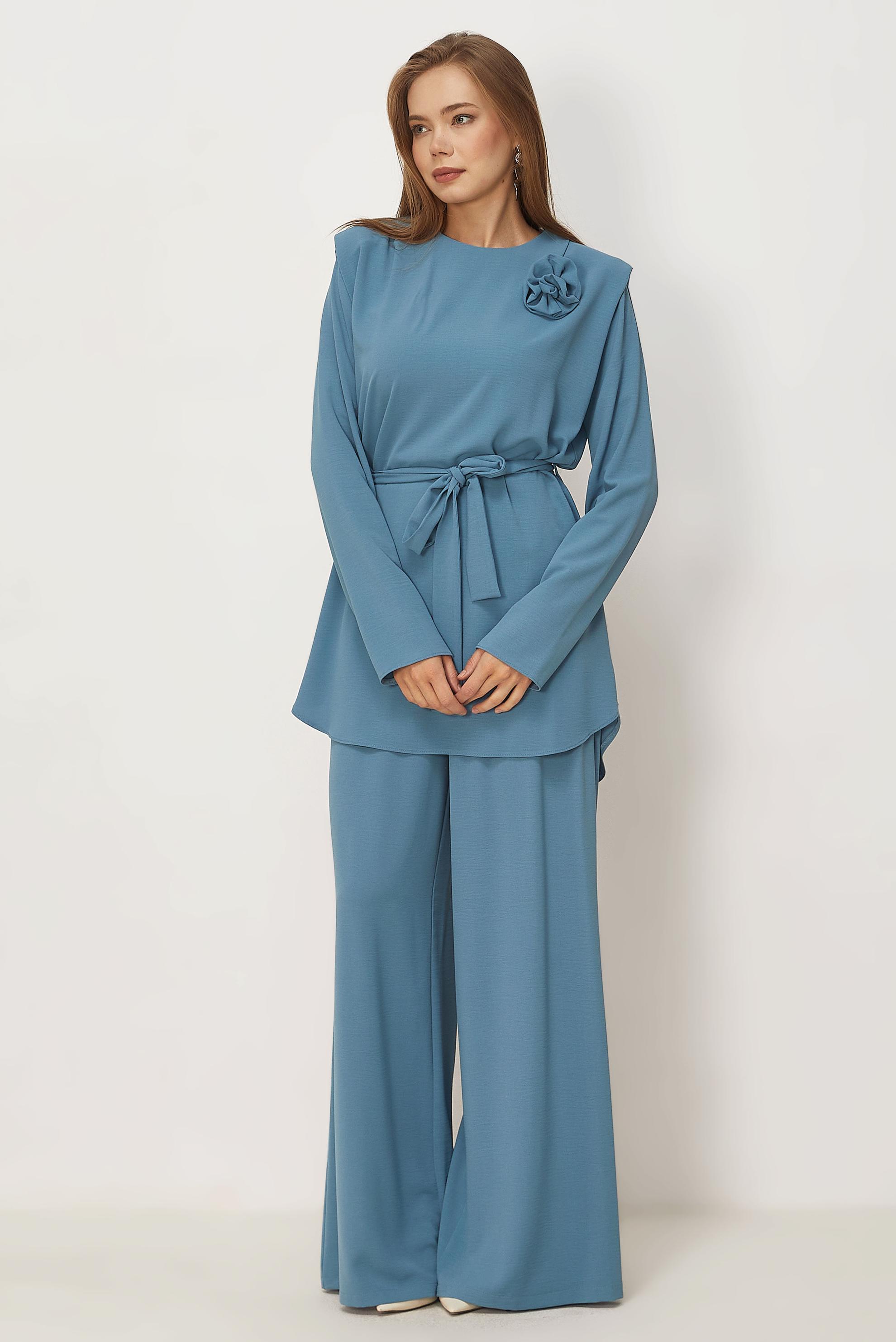 Vêtements hijab BLEU ENSEMBLE PANTALON CEINTURÉ 44758