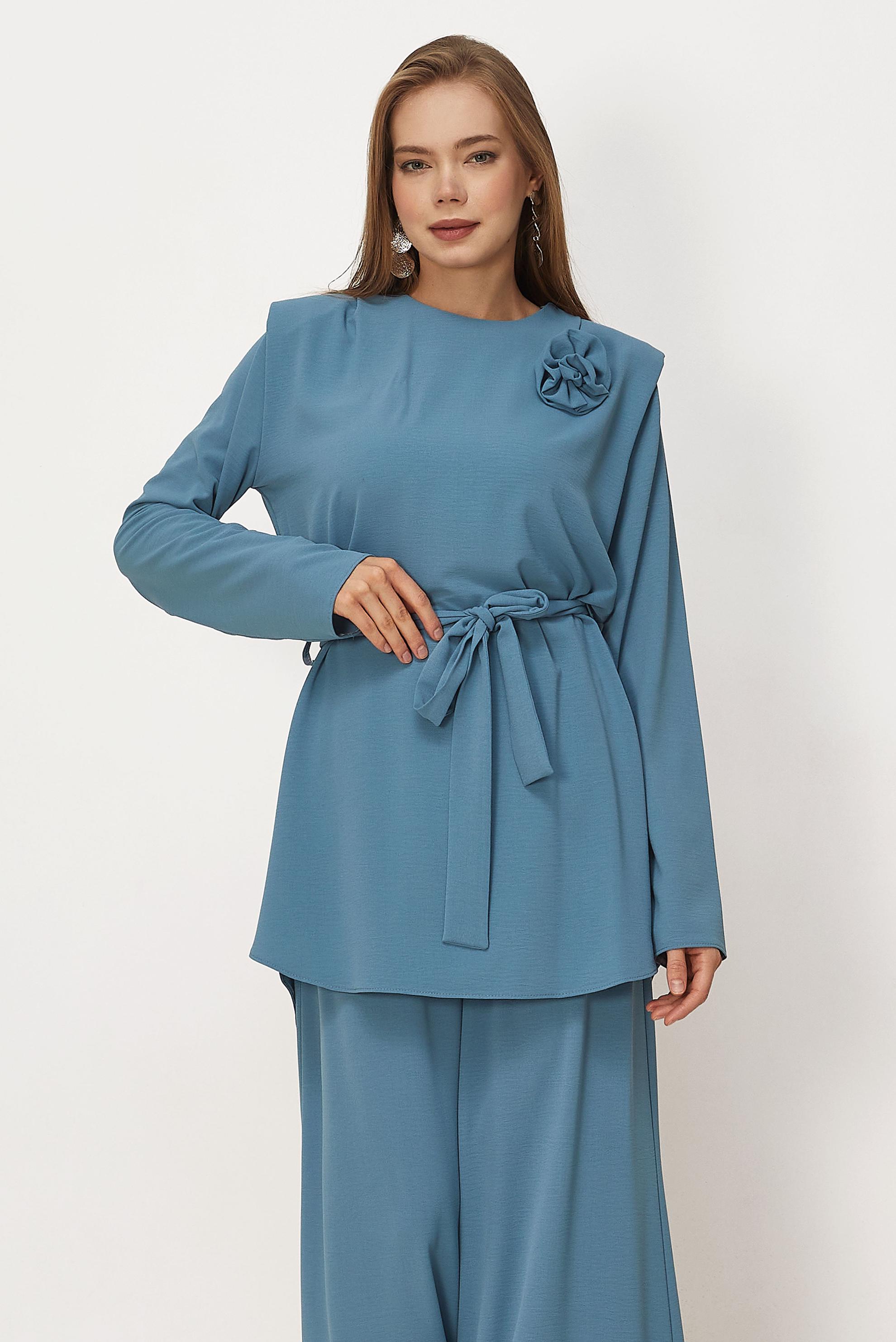 Vêtements hijab BLEU ENSEMBLE PANTALON CEINTURÉ 44758