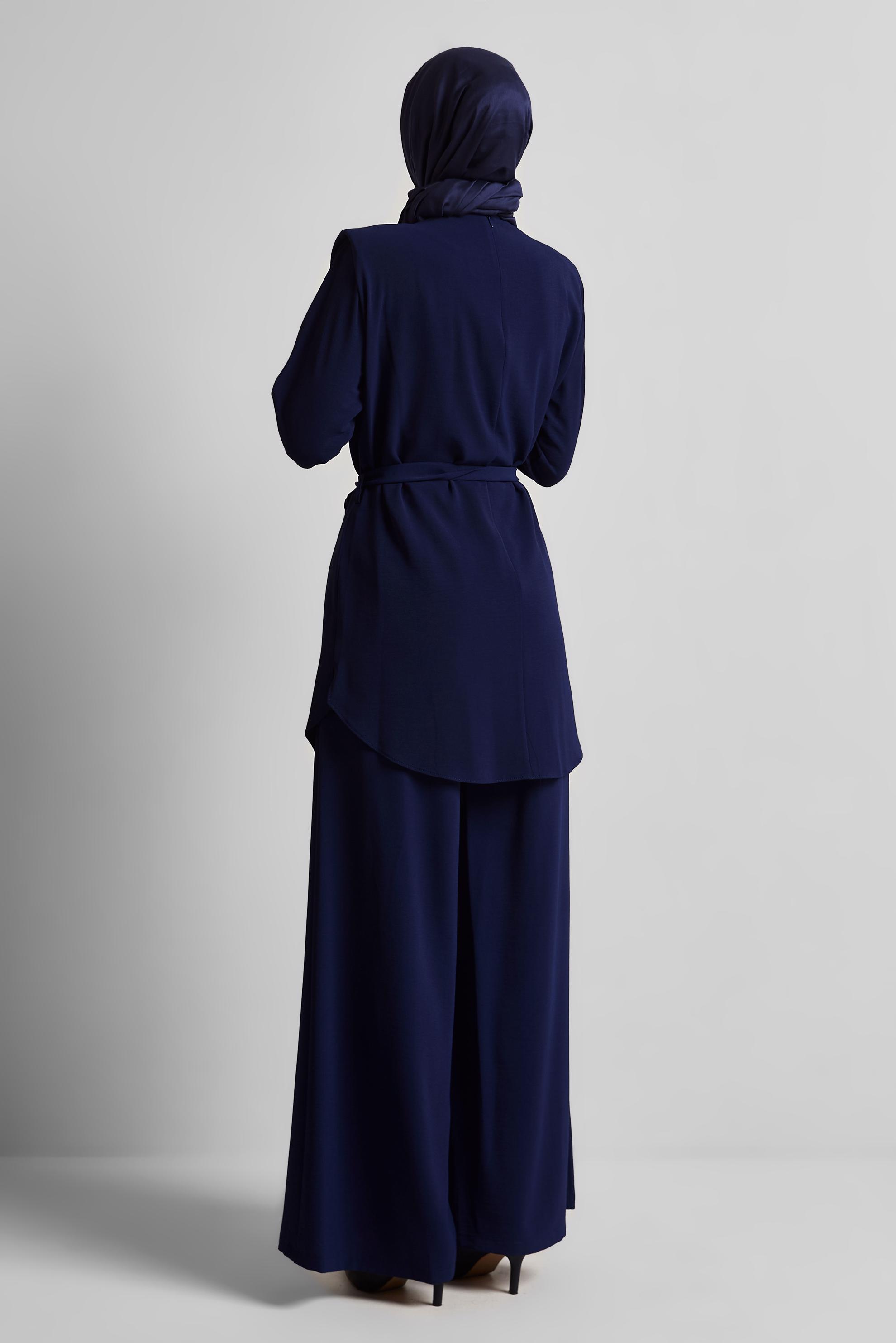 Tesettür giyim LACİVERT BROŞ DETAYLI PANTOLONLU TAKIM 44758