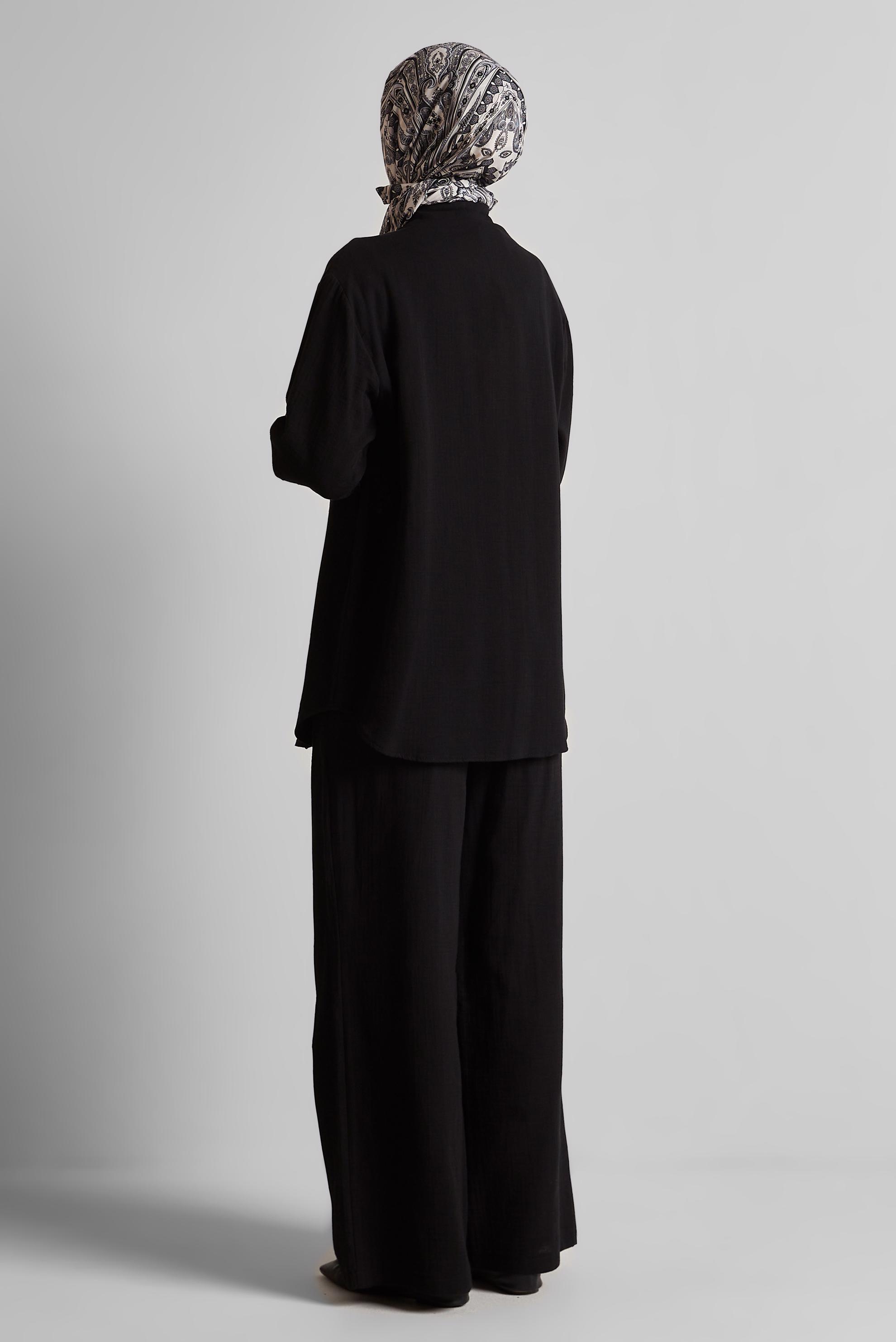 Tesettür giyim SİYAH PANTOLONLU MÜSLİN TAKIM 44777