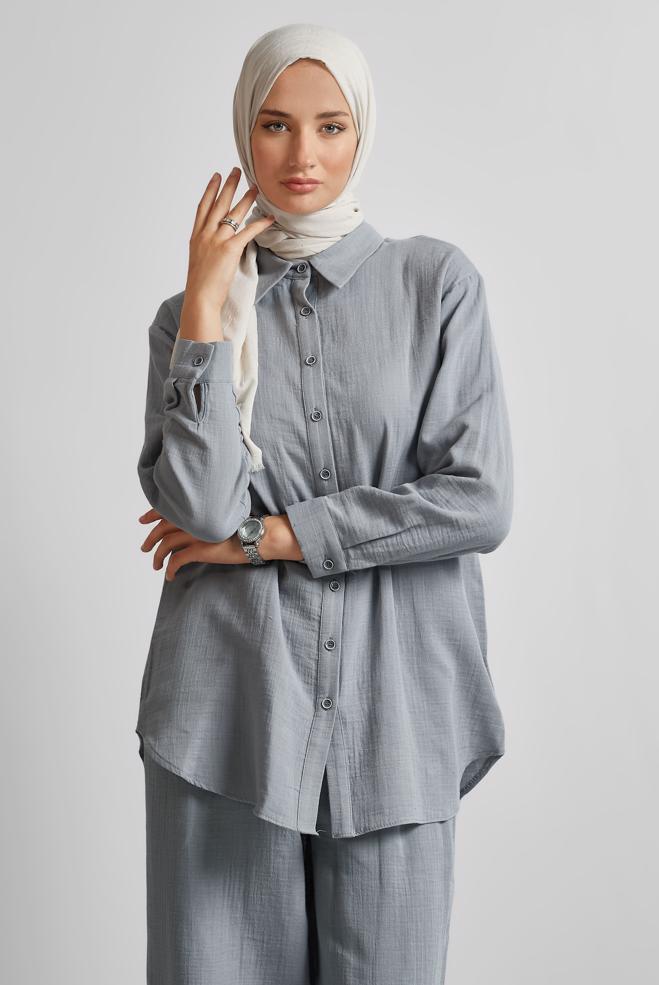 Vêtements hijab GRIS COSTUME PANTALON EN MOUSSELINE 44777 - ALVİNA