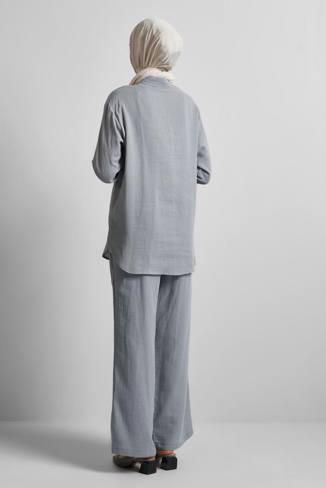 Vêtements hijab GRIS COSTUME PANTALON EN MOUSSELINE 44777 - ALVİNA