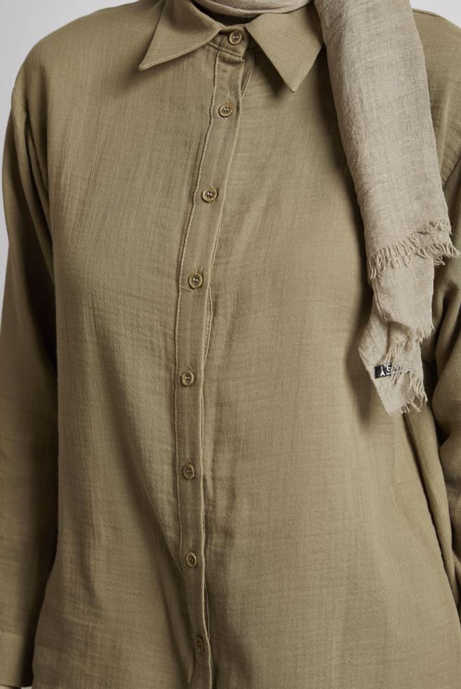 Tesettür giyim VİZON PANTOLONLU MÜSLİN TAKIM 44777 - ALVİNA