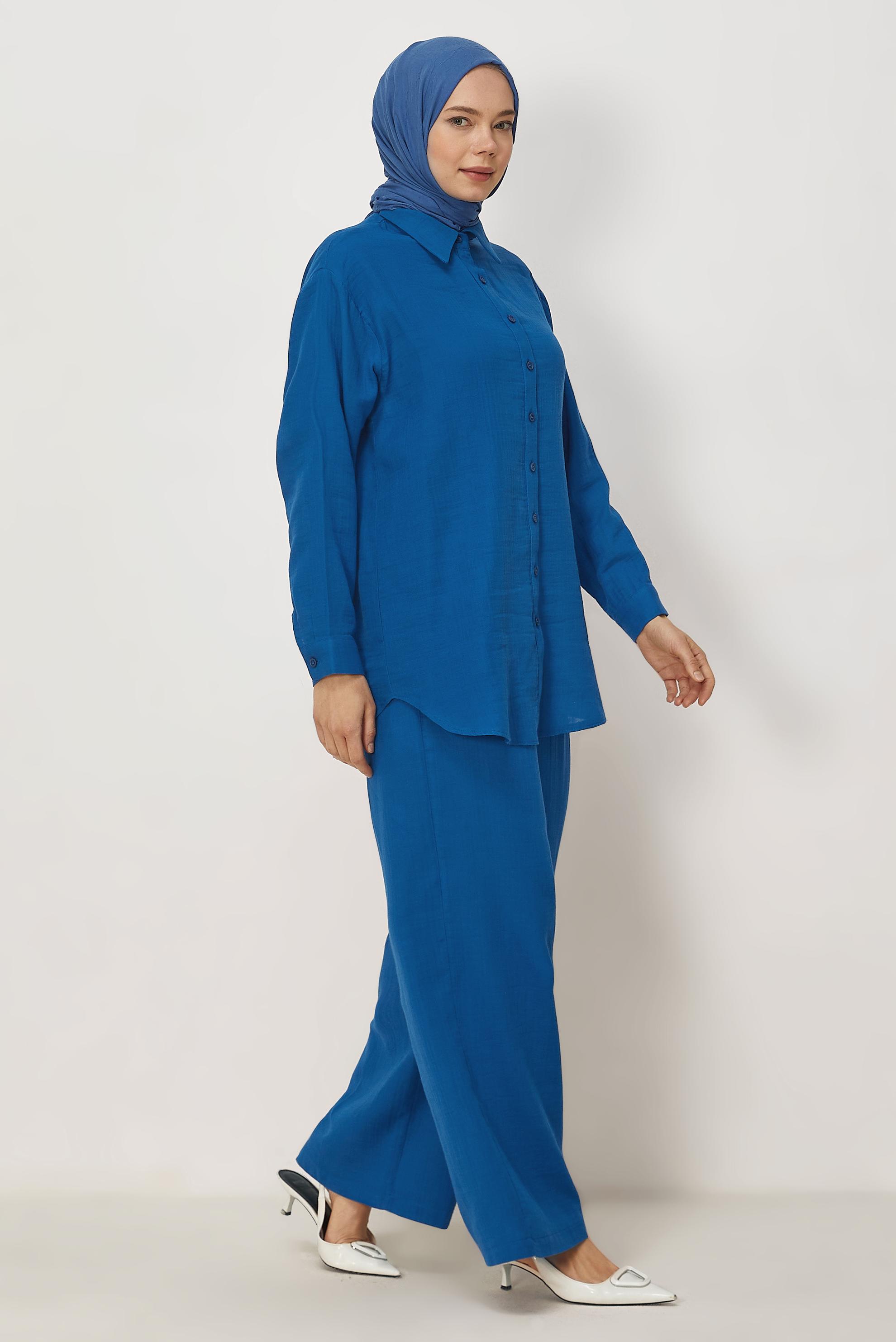 Vêtements hijab BLEU MARINE ENSEMBLE PANTALON EN MOUSSELINE 44777
