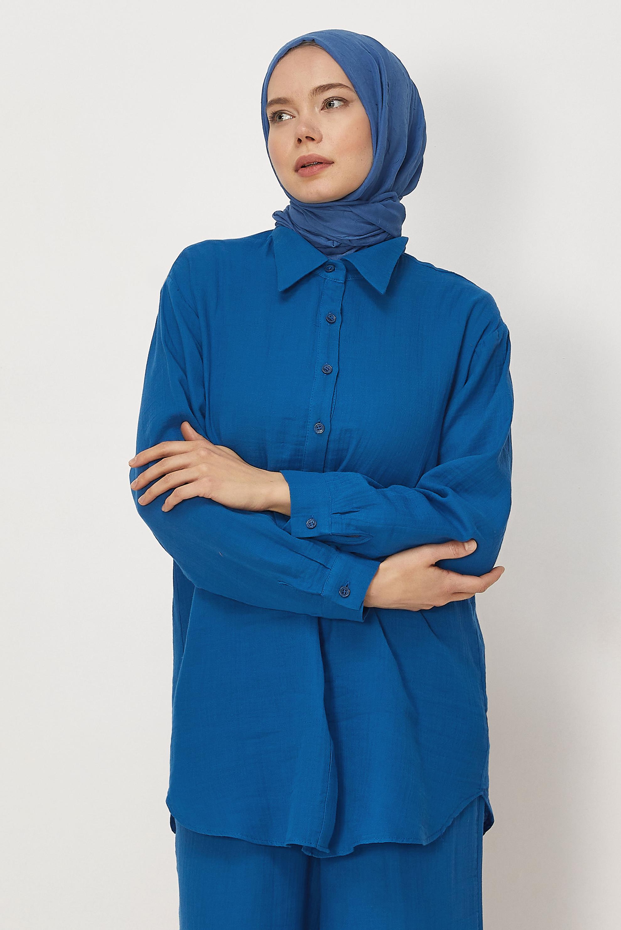 Vêtements hijab BLEU MARINE ENSEMBLE PANTALON EN MOUSSELINE 44777