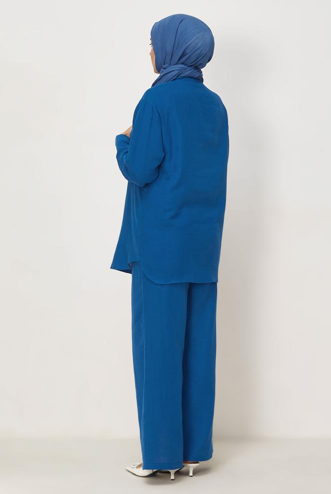 Vêtements hijab BLEU MARINE ENSEMBLE PANTALON EN MOUSSELINE 44777 - ALVİNA