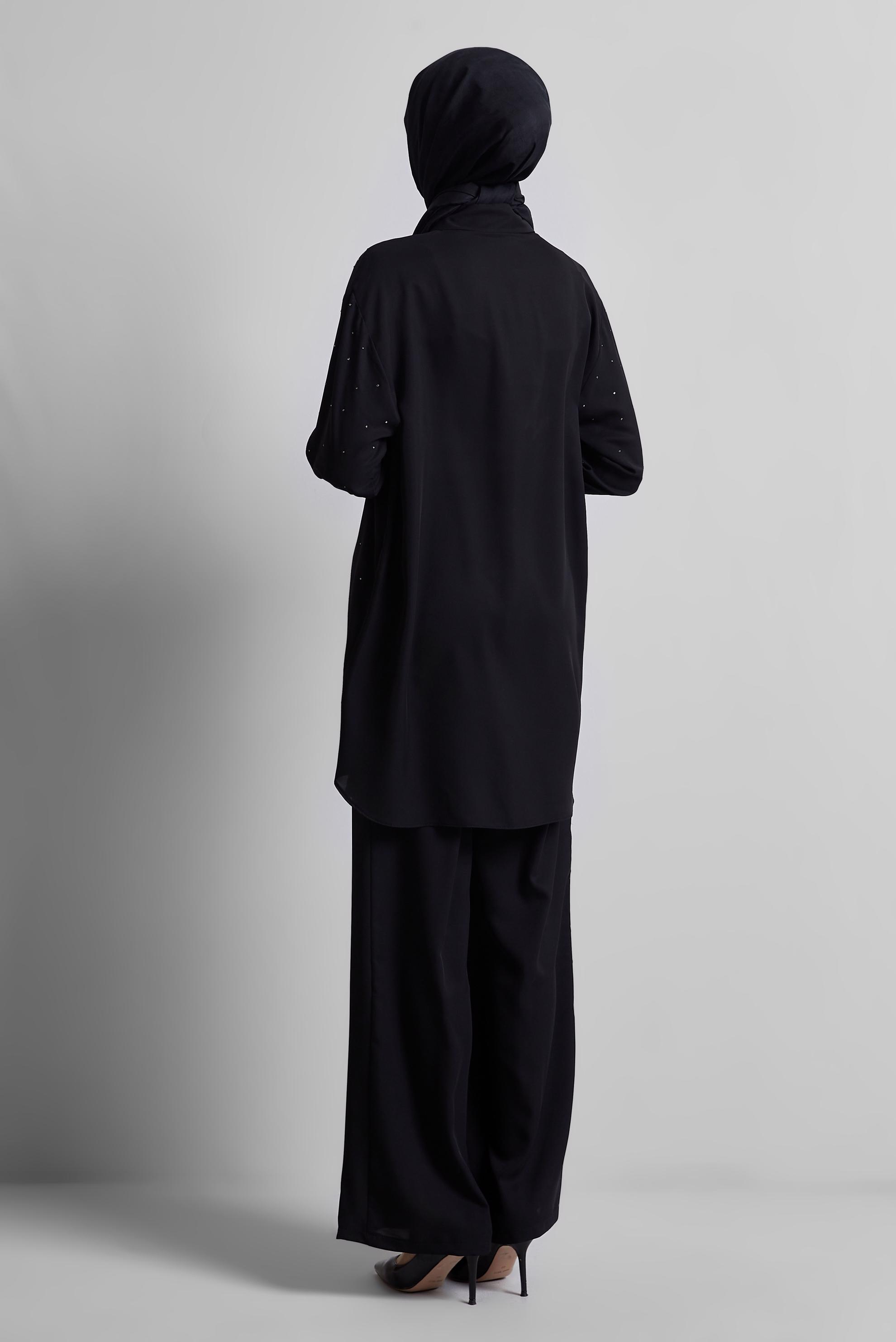 Tesettür giyim SİYAH GÖMLEK YAKA PANTOLONLU TAKIM 44797