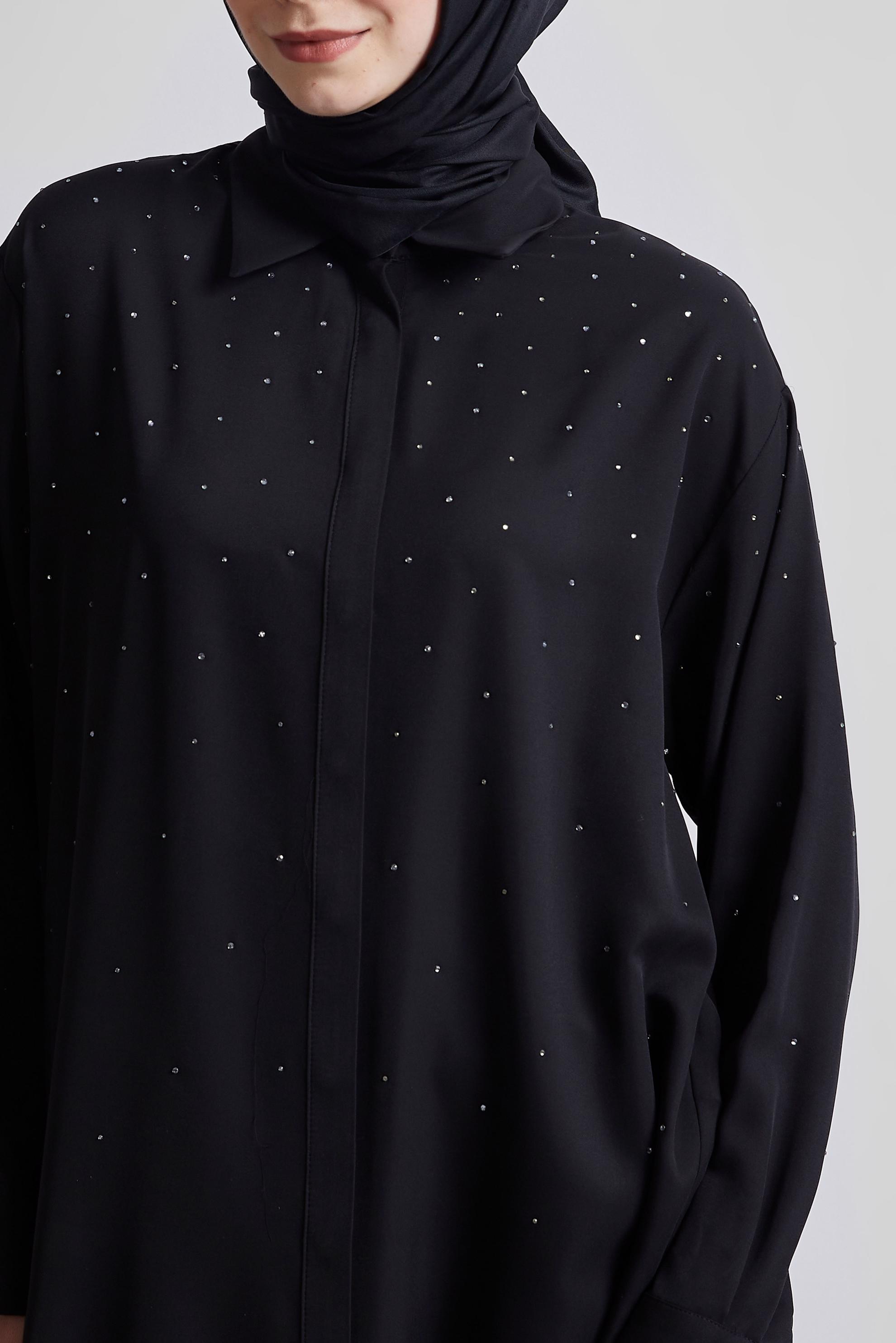 Tesettür giyim SİYAH GÖMLEK YAKA PANTOLONLU TAKIM 44797