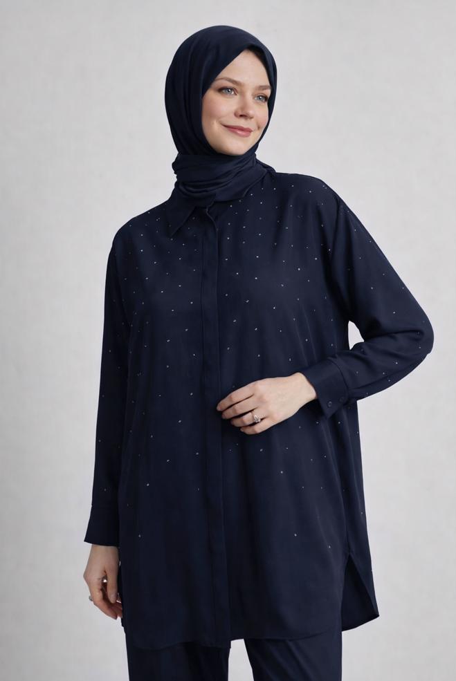 Hijab clothing NAVY BLUE 44797 SUMMER DUBAİ 2 Lİ PANT.TK.38-46 TEK 40 - ALVİNA