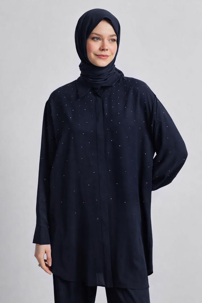 Hijab clothing NAVY BLUE 44797 SUMMER DUBAİ 2 Lİ PANT.TK.38-46 TEK 40 - ALVİNA