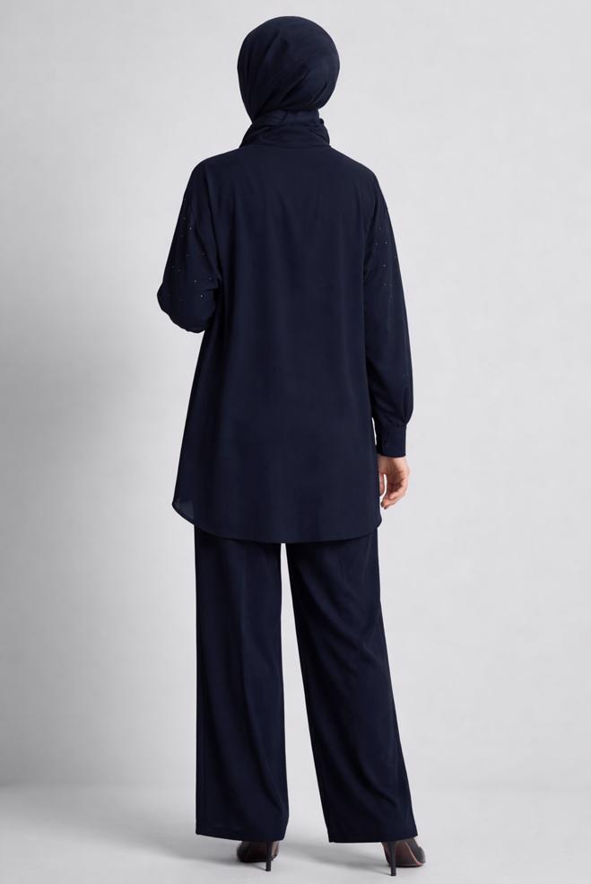 Hijab clothing NAVY BLUE 44797 SUMMER DUBAİ 2 Lİ PANT.TK.38-46 TEK 40 - ALVİNA