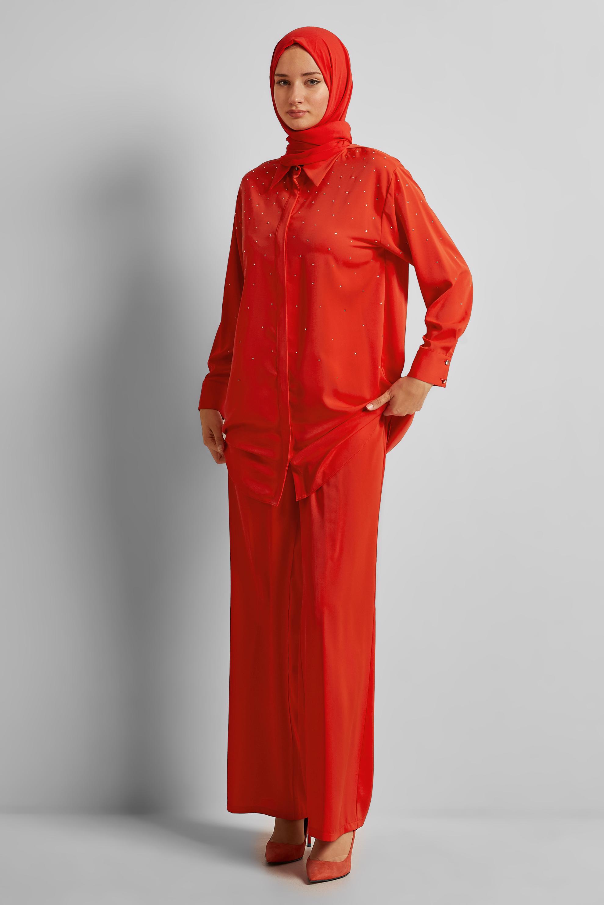 Hijab clothing RED SHIRT COLLAR PANTS SUIT 44797