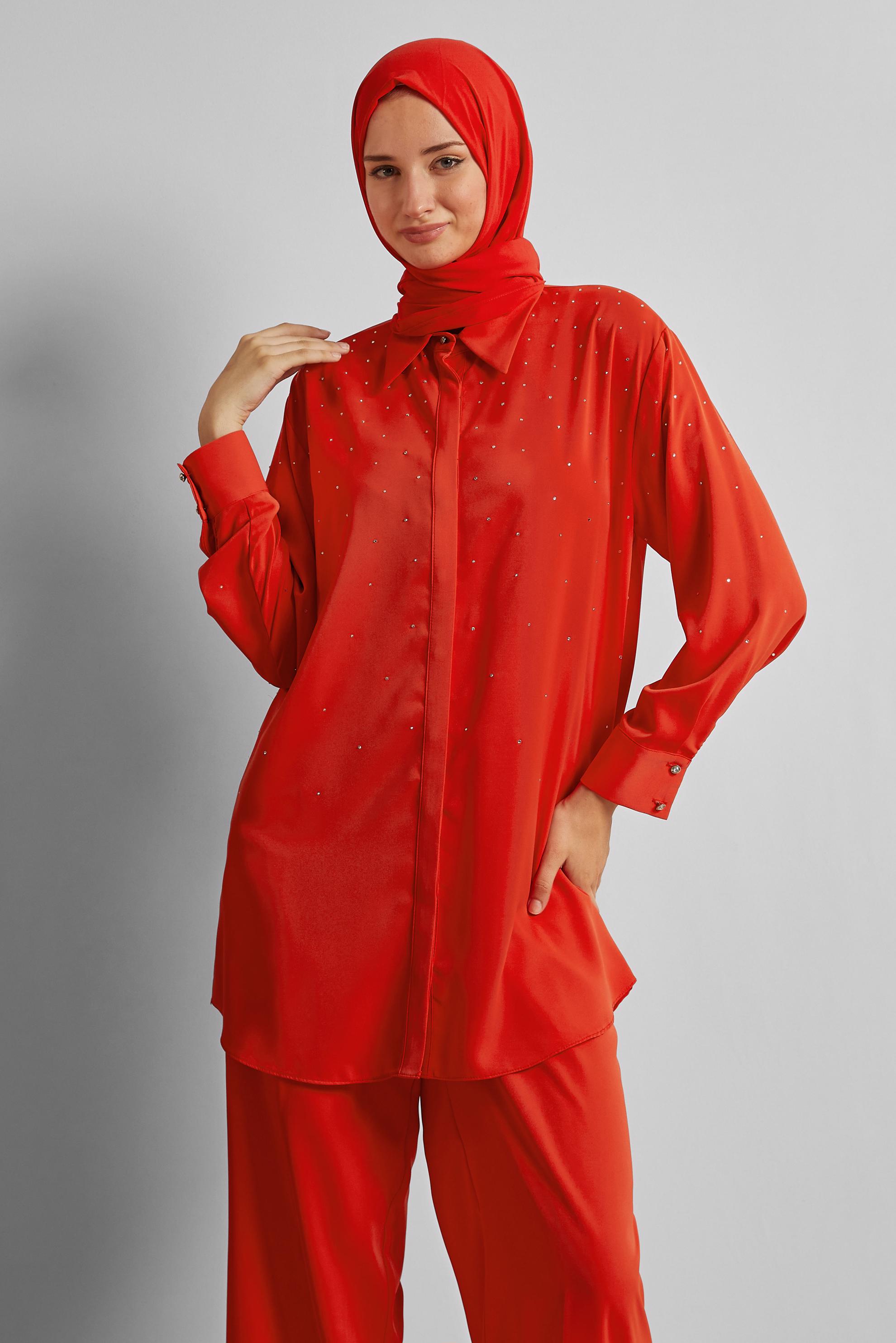 Hijab clothing RED SHIRT COLLAR PANTS SUIT 44797