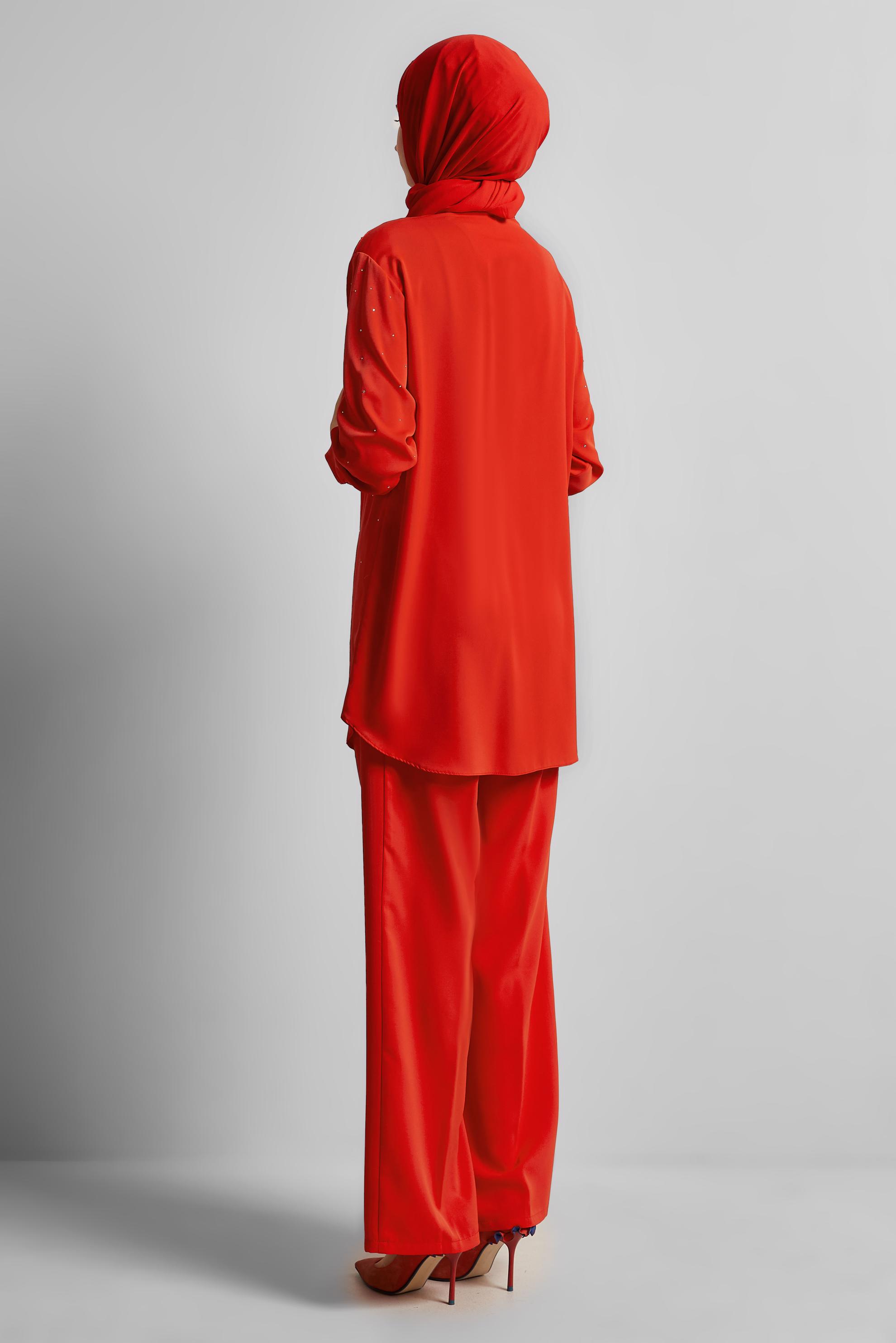 Hijab clothing RED SHIRT COLLAR PANTS SUIT 44797