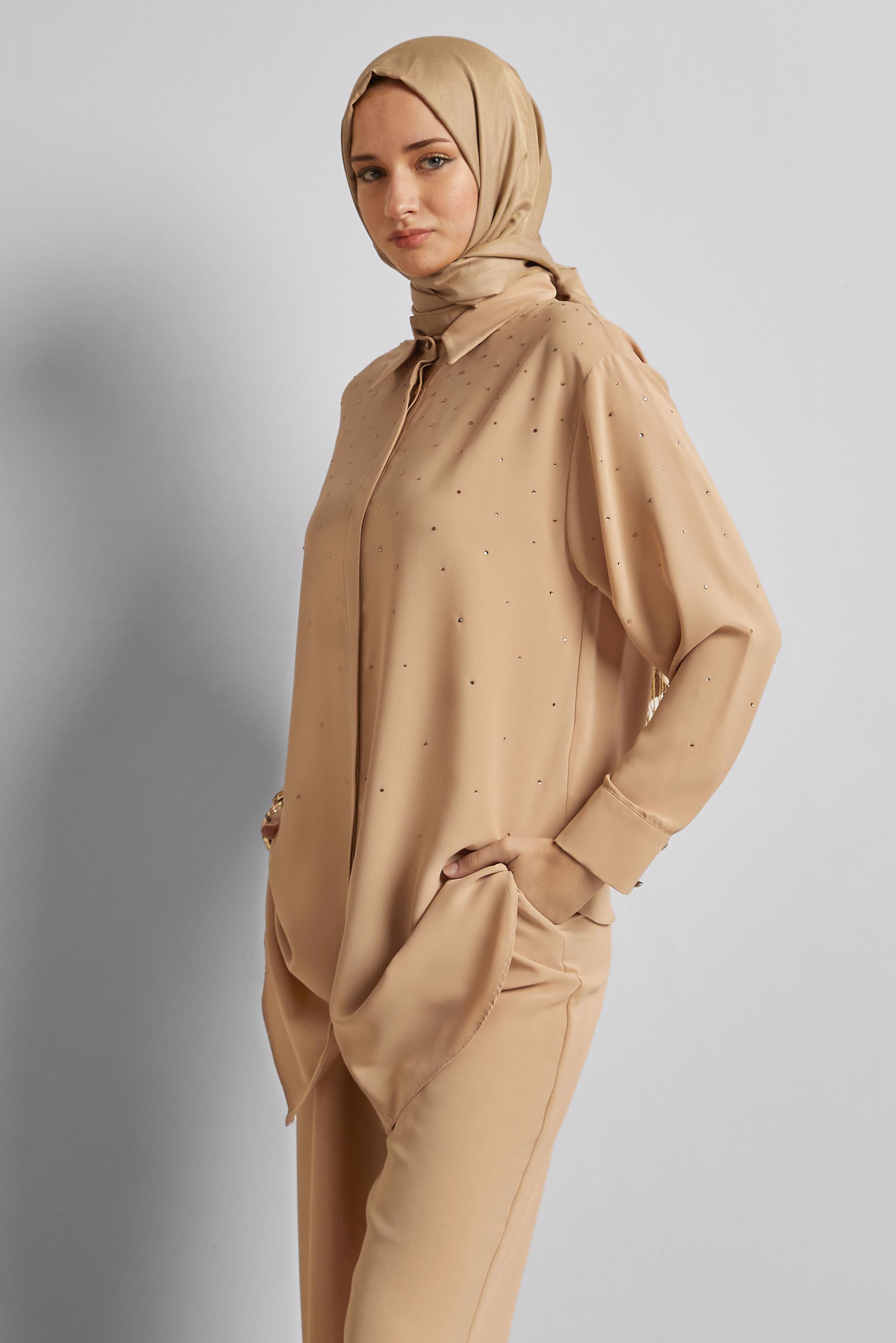 Vêtements hijab BEIGE COSTUME PANTALON COL CHEMISE 44797