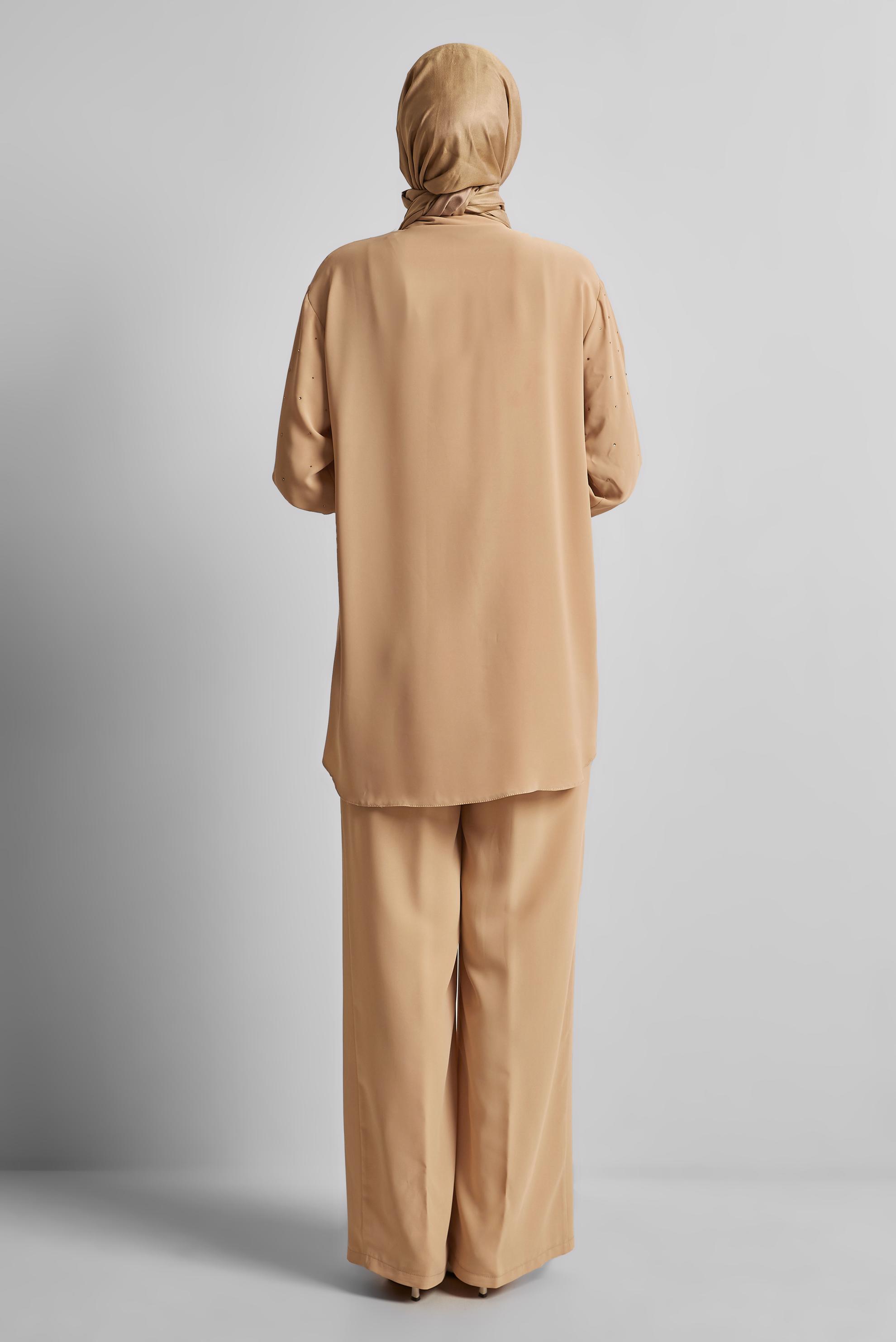 Vêtements hijab BEIGE COSTUME PANTALON COL CHEMISE 44797