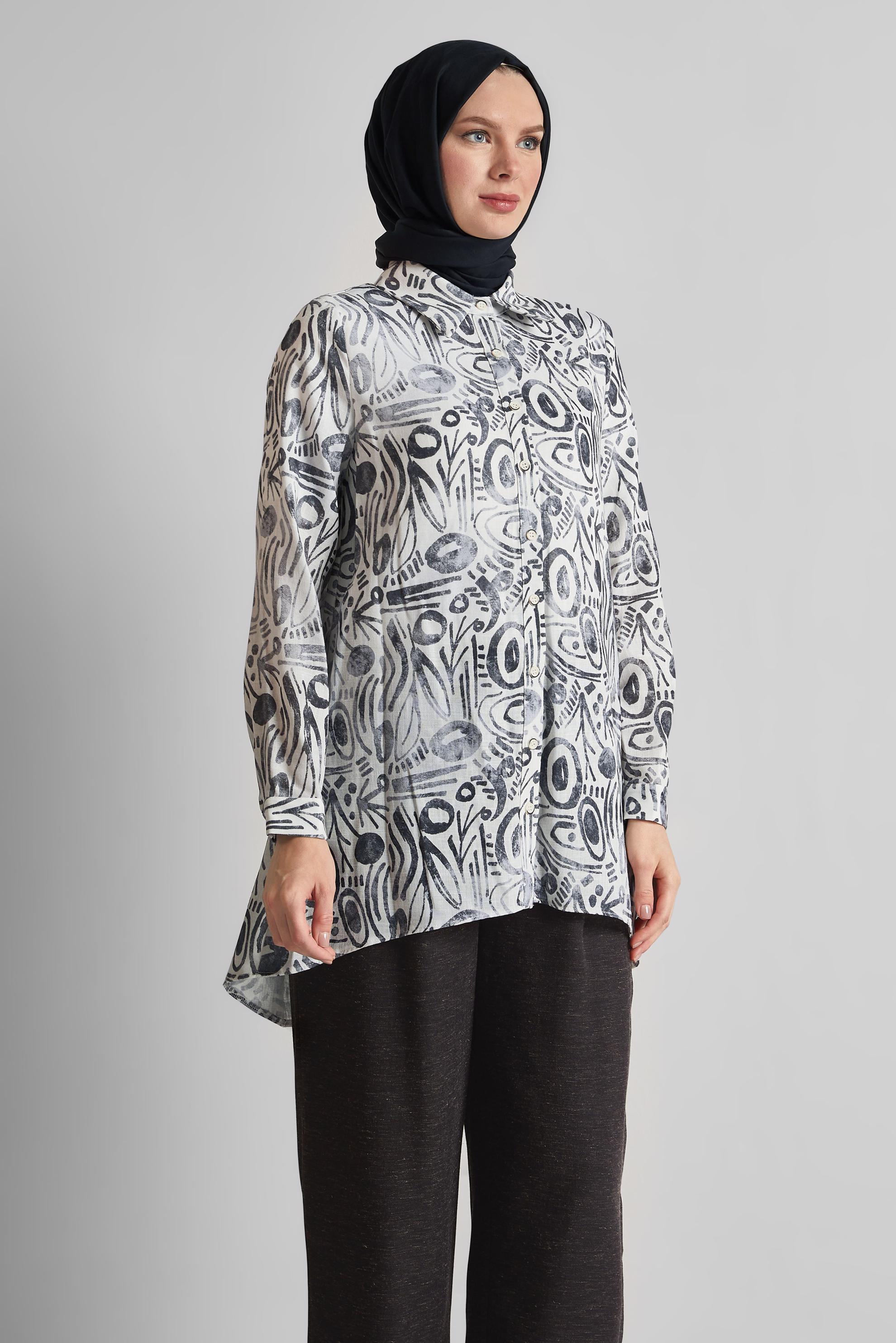 Tesettür giyim SİYAH DESENLİ PANTOLONLU TAKIM 44813