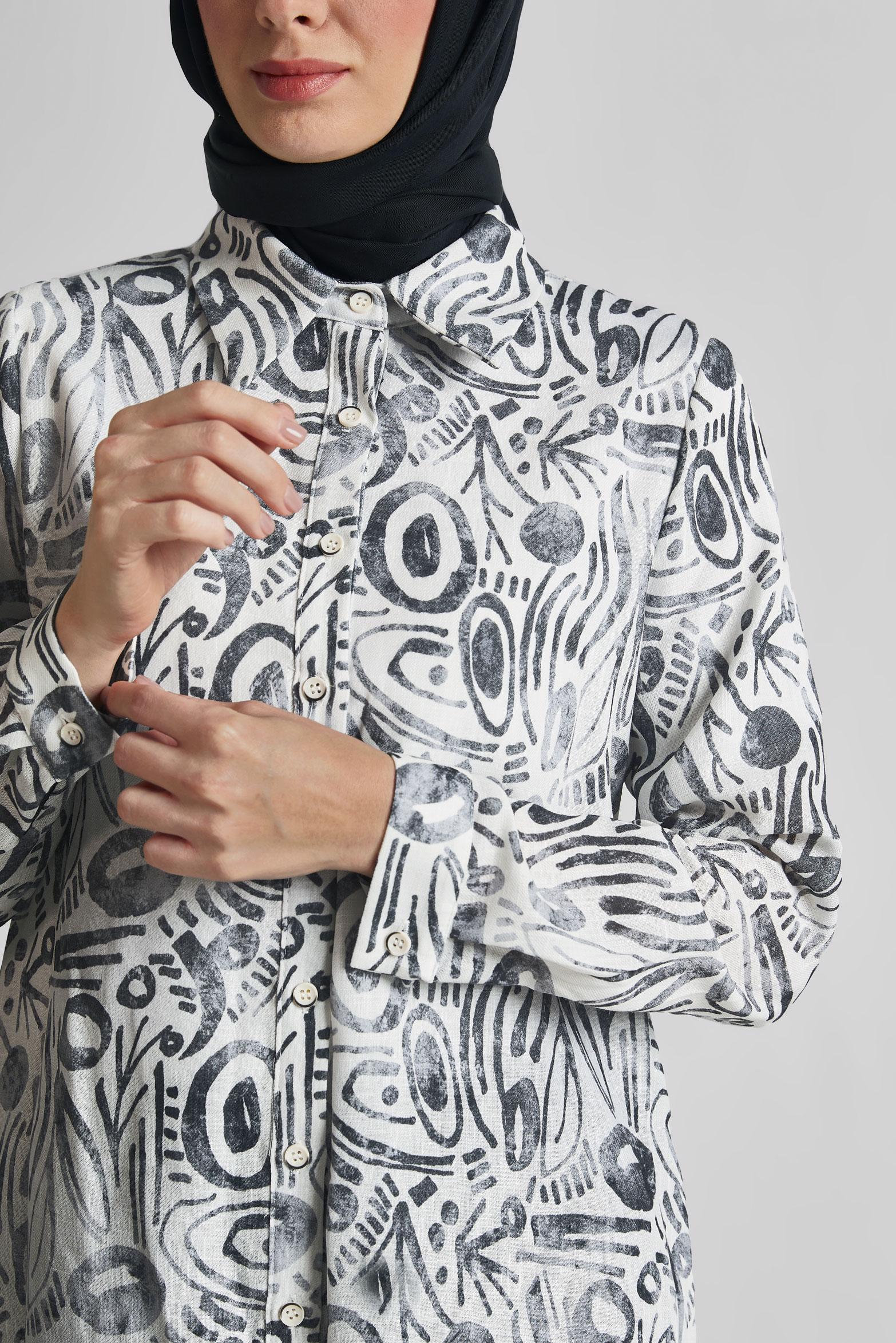 Tesettür giyim SİYAH DESENLİ PANTOLONLU TAKIM 44813