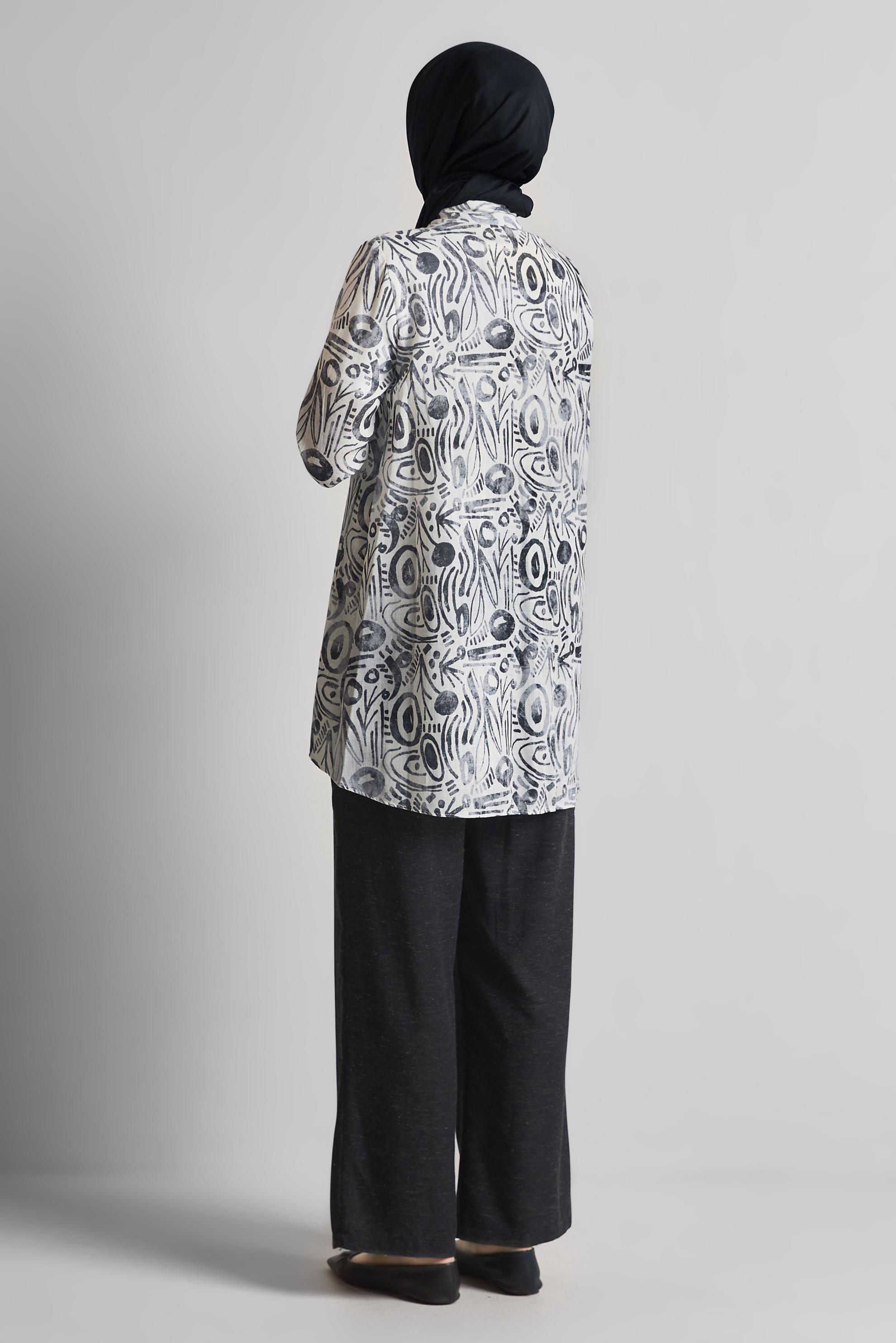 Tesettür giyim SİYAH DESENLİ PANTOLONLU TAKIM 44813