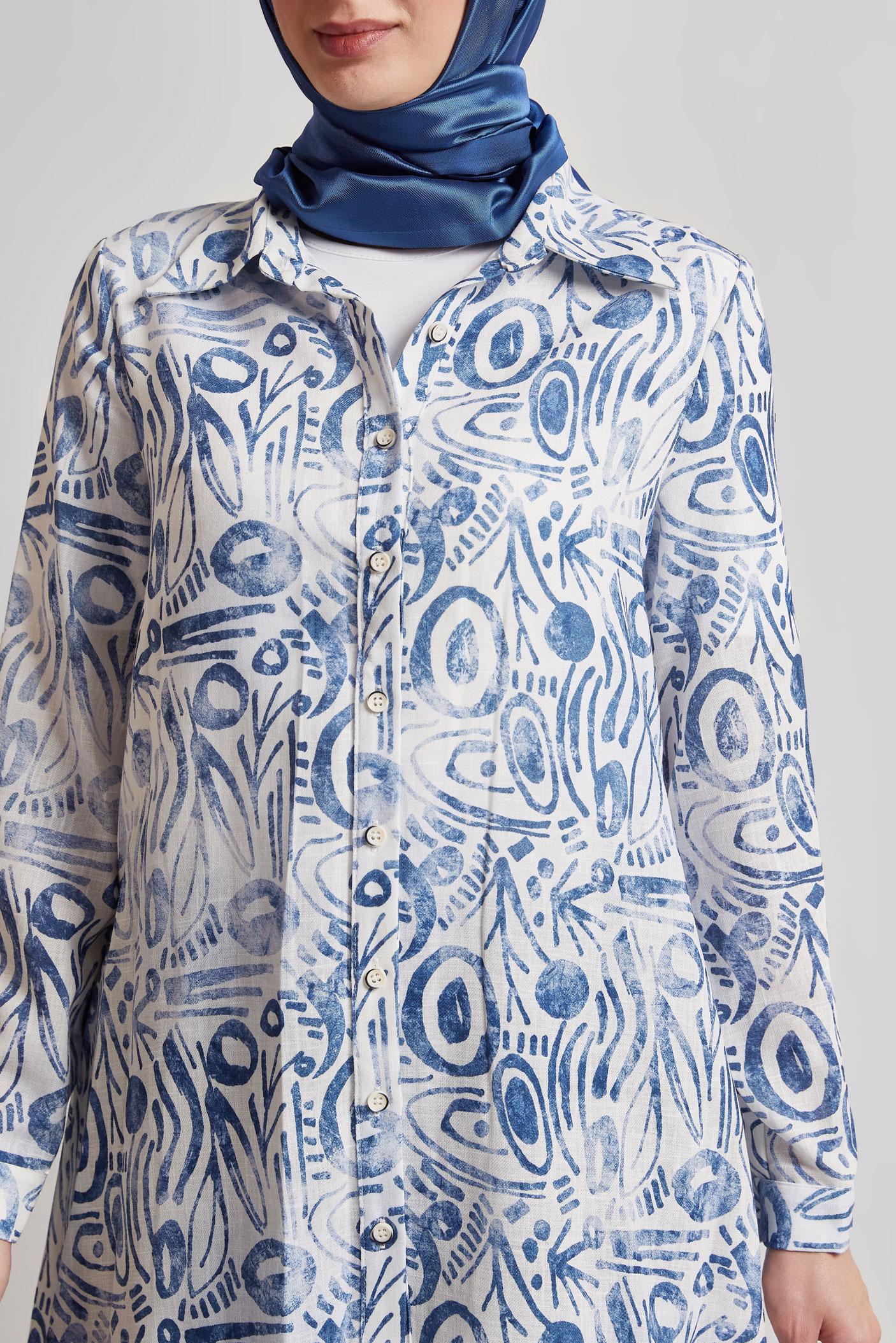 Tesettür giyim LACİVERT DESENLİ PANTOLONLU TAKIM 44813