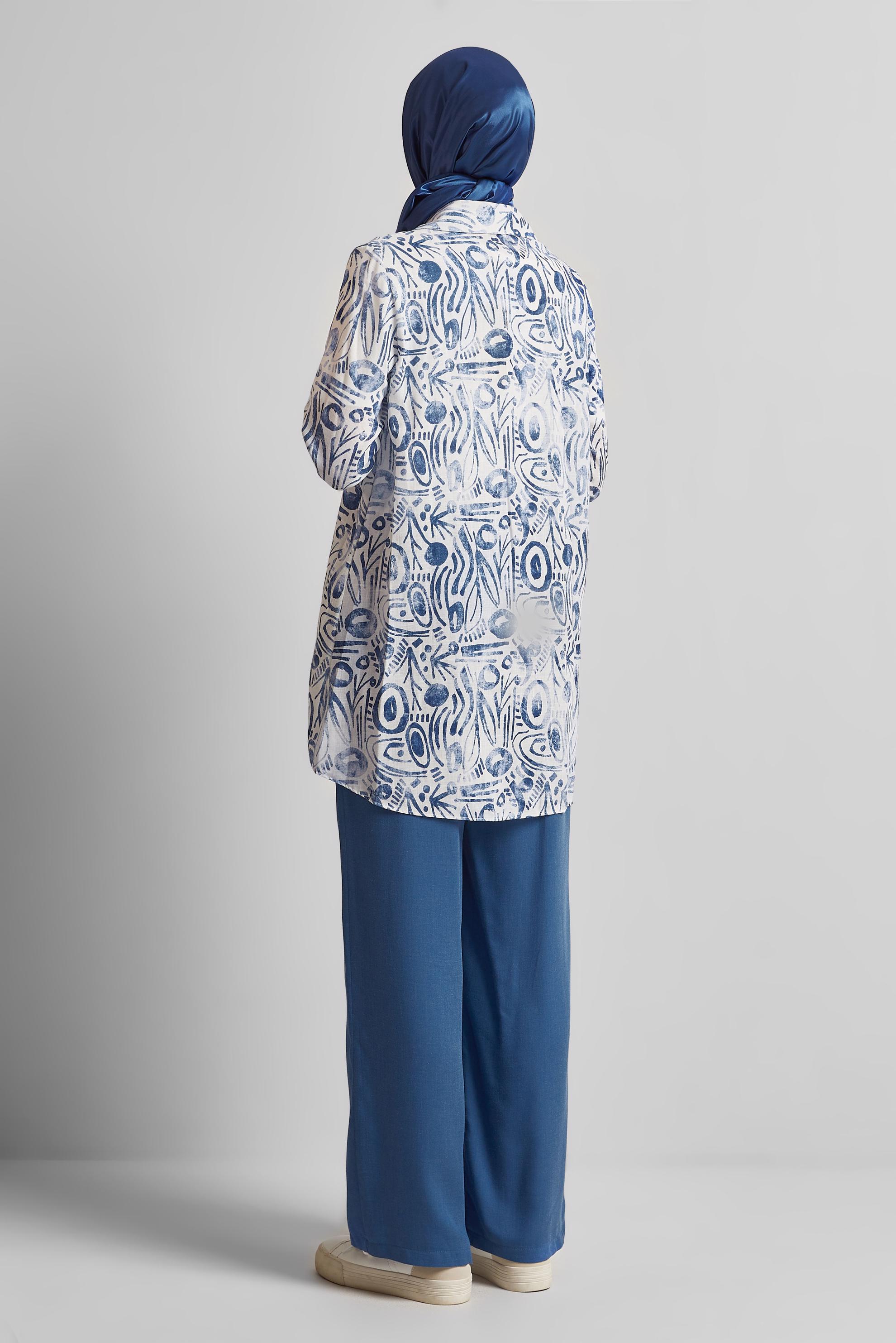 Tesettür giyim LACİVERT DESENLİ PANTOLONLU TAKIM 44813