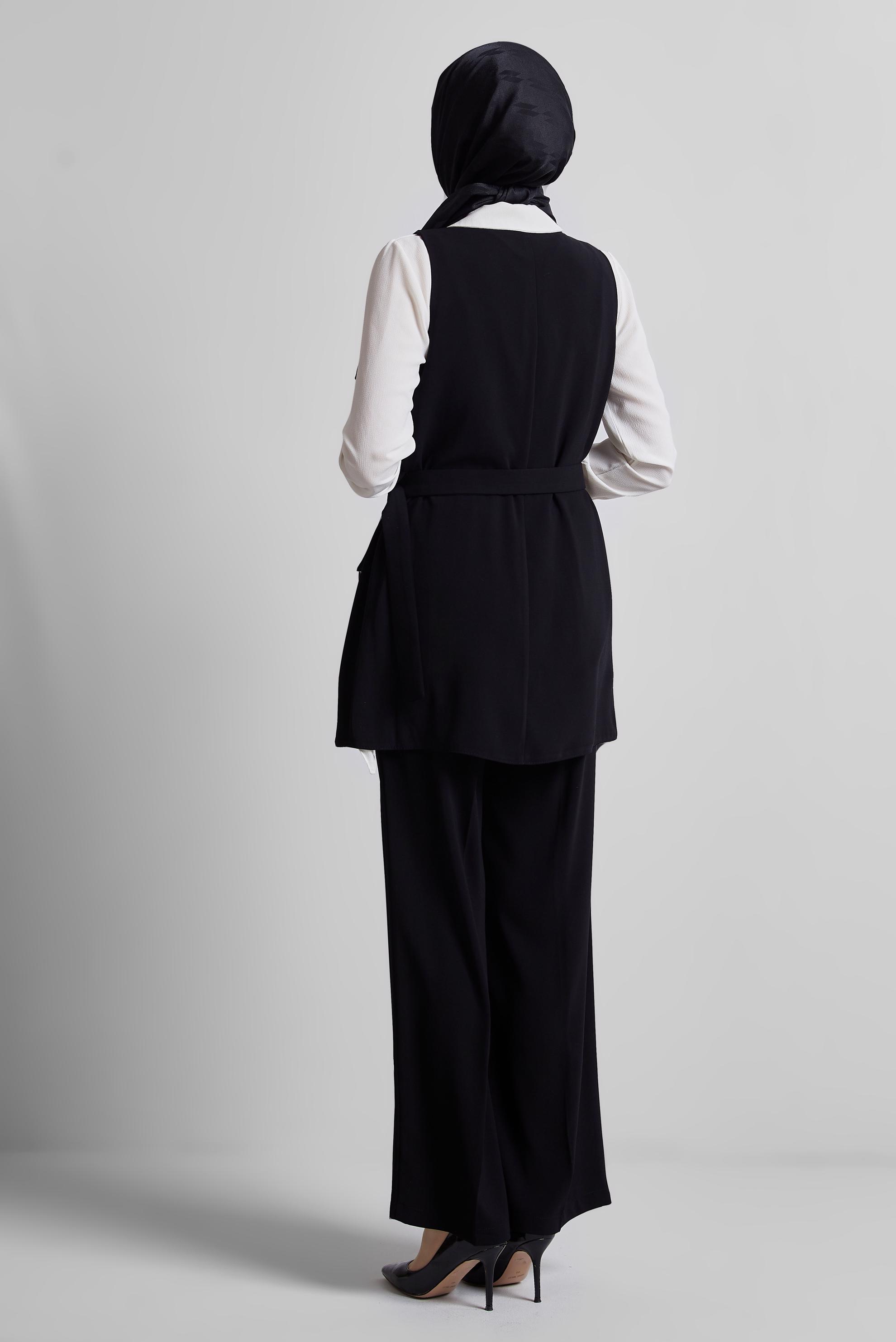 Tesettür giyim SİYAH PANTOLONLU YELEKLİ TAKIM 45337