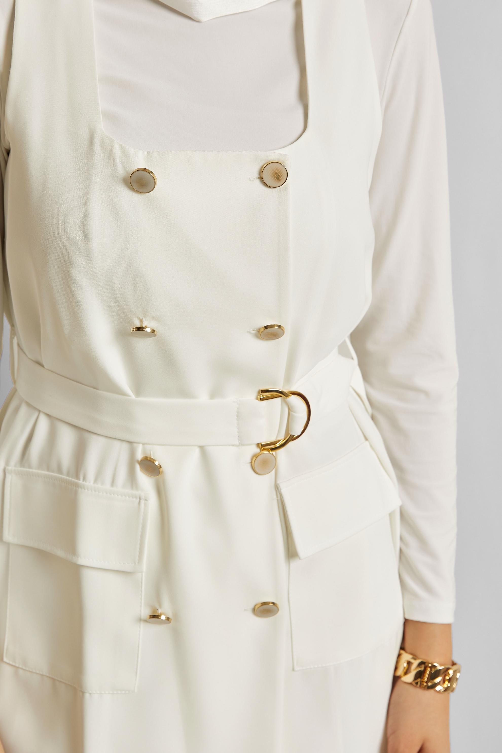 Tesettür giyim BEYAZ PANTOLONLU YELEKLİ TAKIM 45337