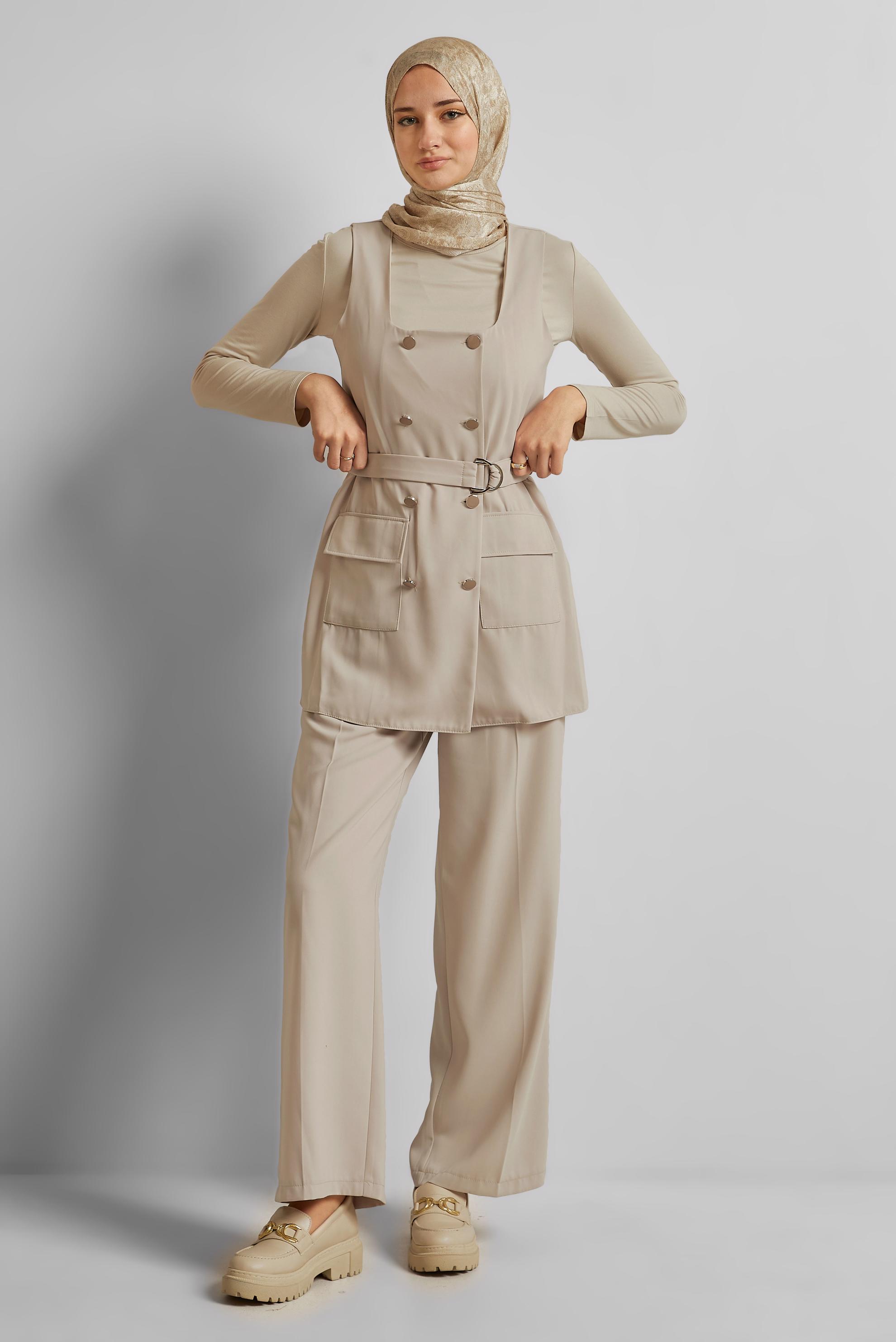 Vêtements hijab BEIGE PANTALON DE COSTUME AVEC PANTALON 45337