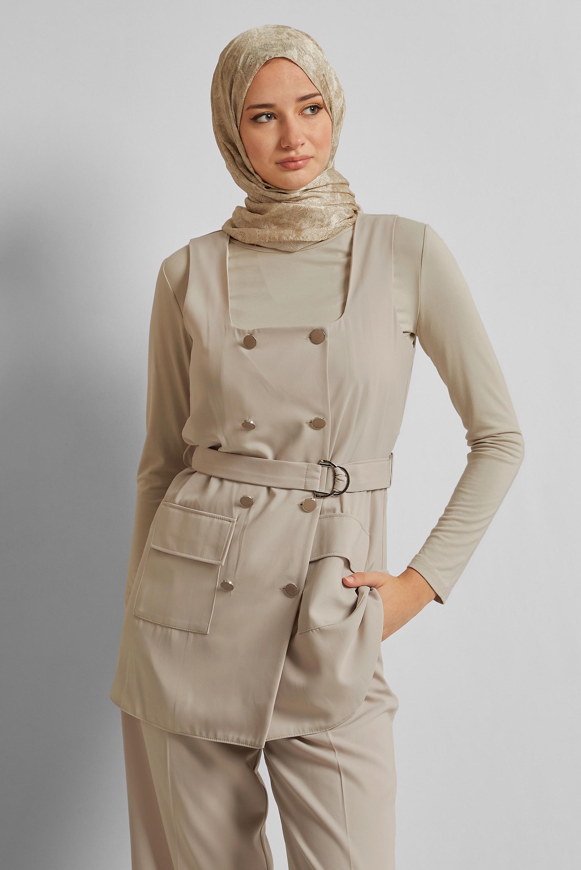 Vêtements hijab BEIGE PANTALON DE COSTUME AVEC PANTALON 45337