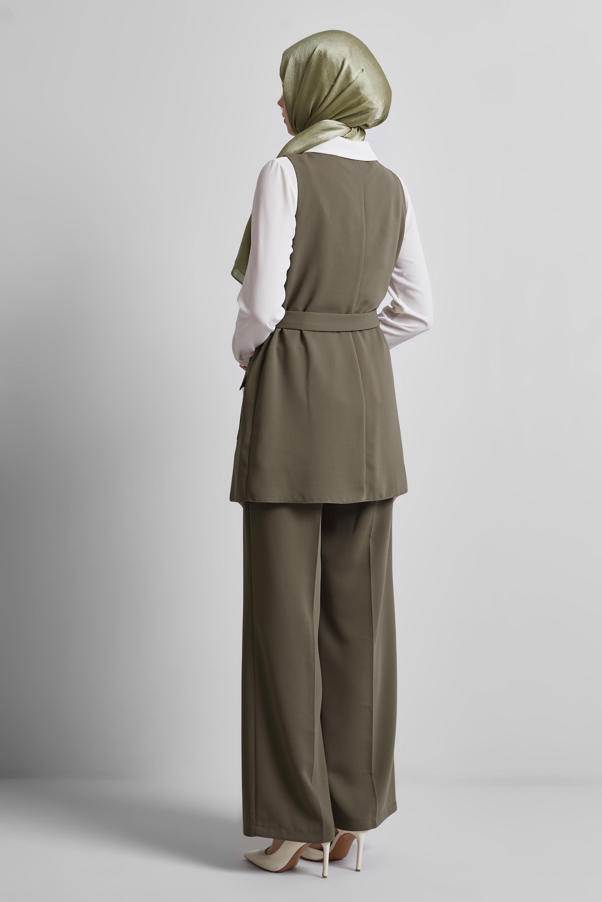 Tesettür giyim VİZON PANTOLONLU YELEKLİ TAKIM 45337