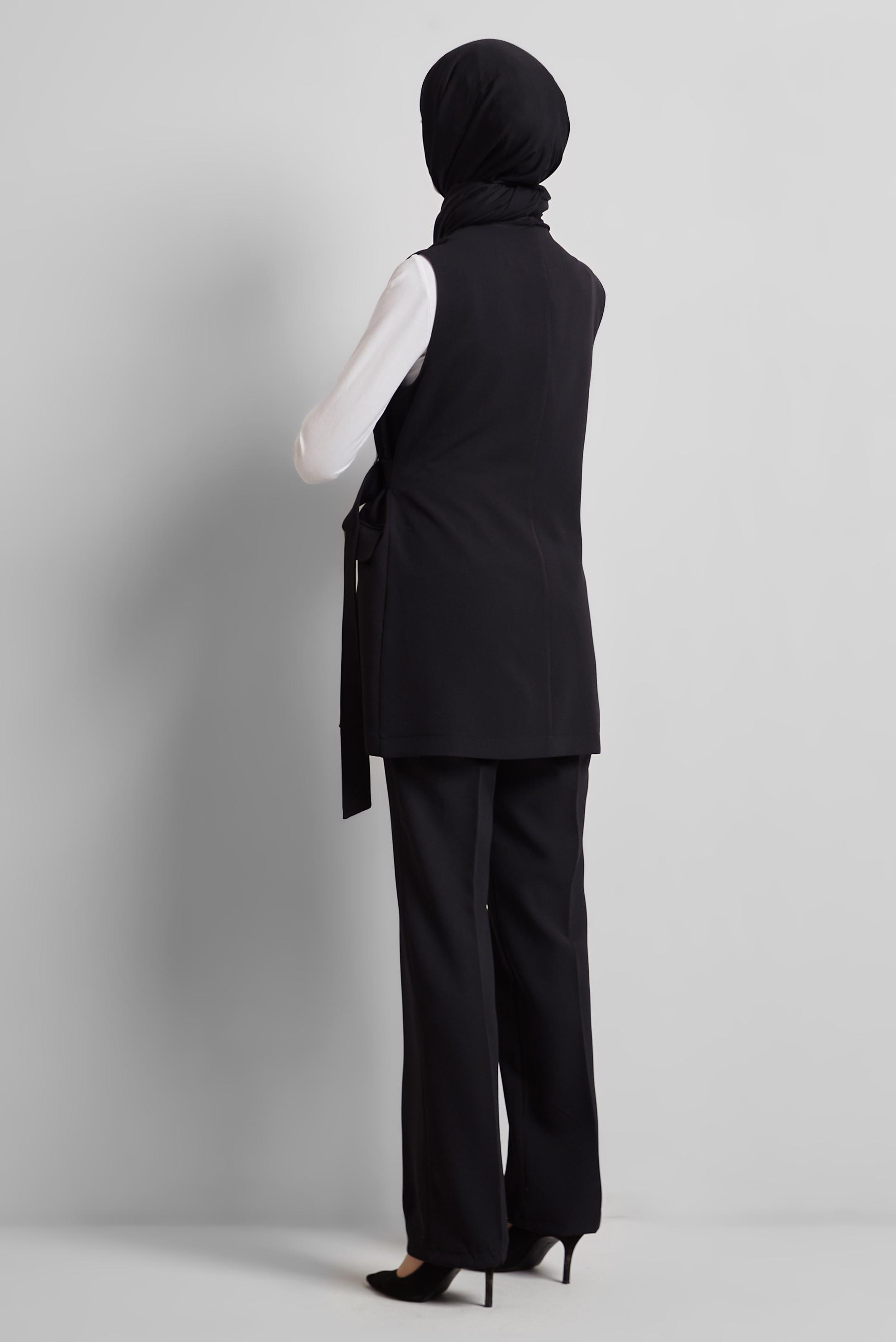 Tesettür giyim SİYAH YELEKLİ PANTOLONLU TAKIM 45344